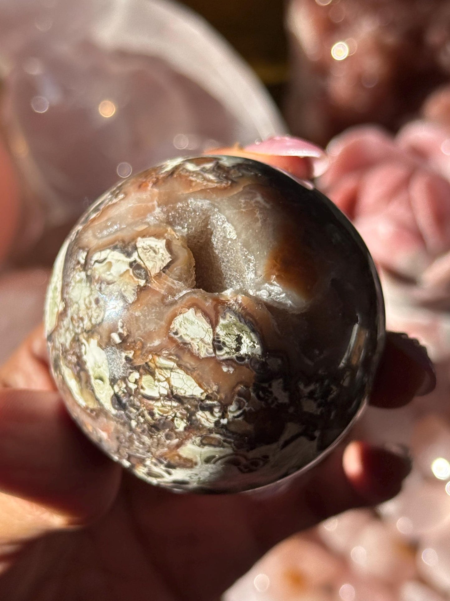 Druzy Pink Money Agate, Money Agate Sphere, Indonesian agate, Healing Crystals