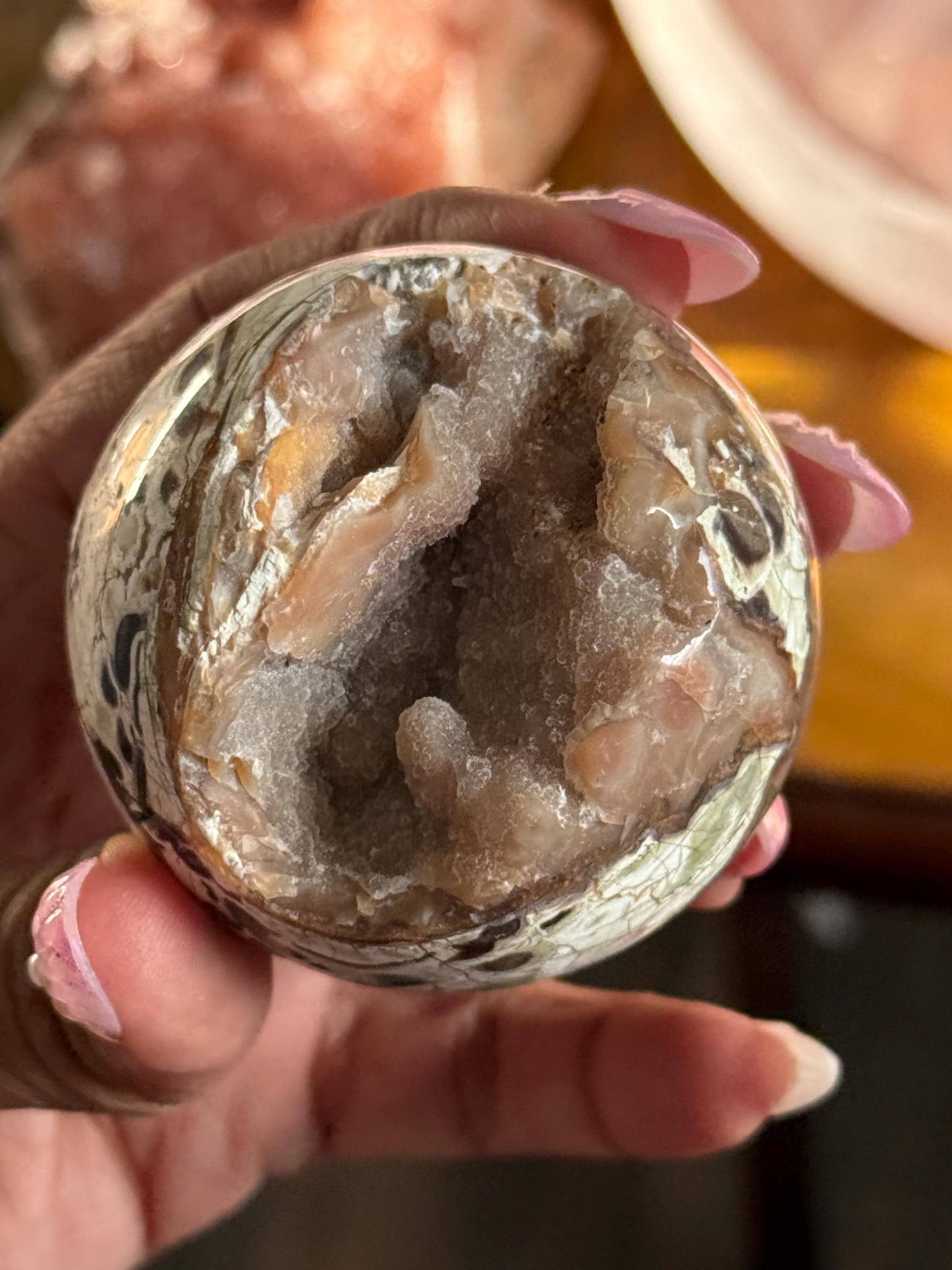 Druzy Pink Money Agate, Money Agate Sphere, Indonesian agate, Healing Crystals