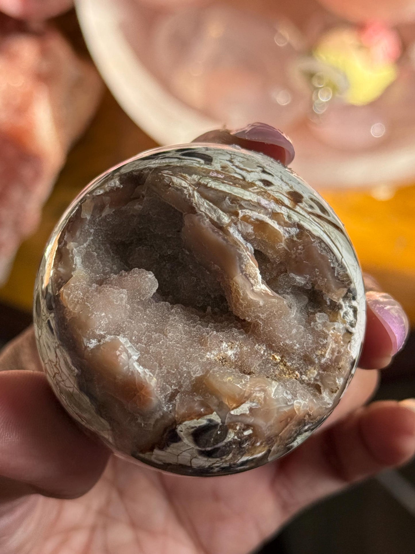 Druzy Pink Money Agate, Money Agate Sphere, Indonesian agate, Healing Crystals