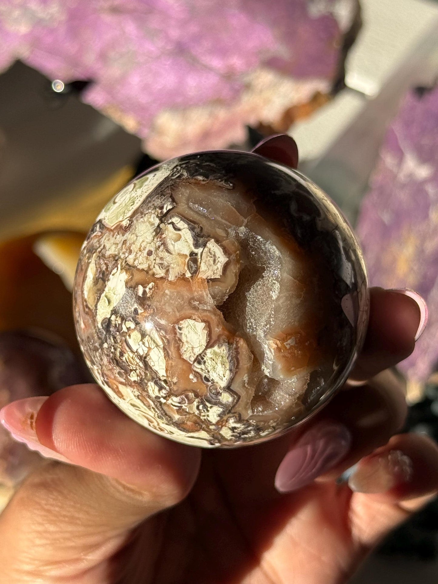 Druzy Pink Money Agate, Money Agate Sphere, Indonesian agate, Healing Crystals