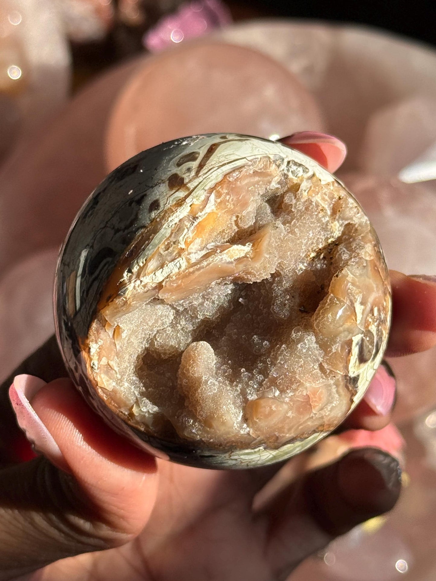 Druzy Pink Money Agate, Money Agate Sphere, Indonesian agate, Healing Crystals