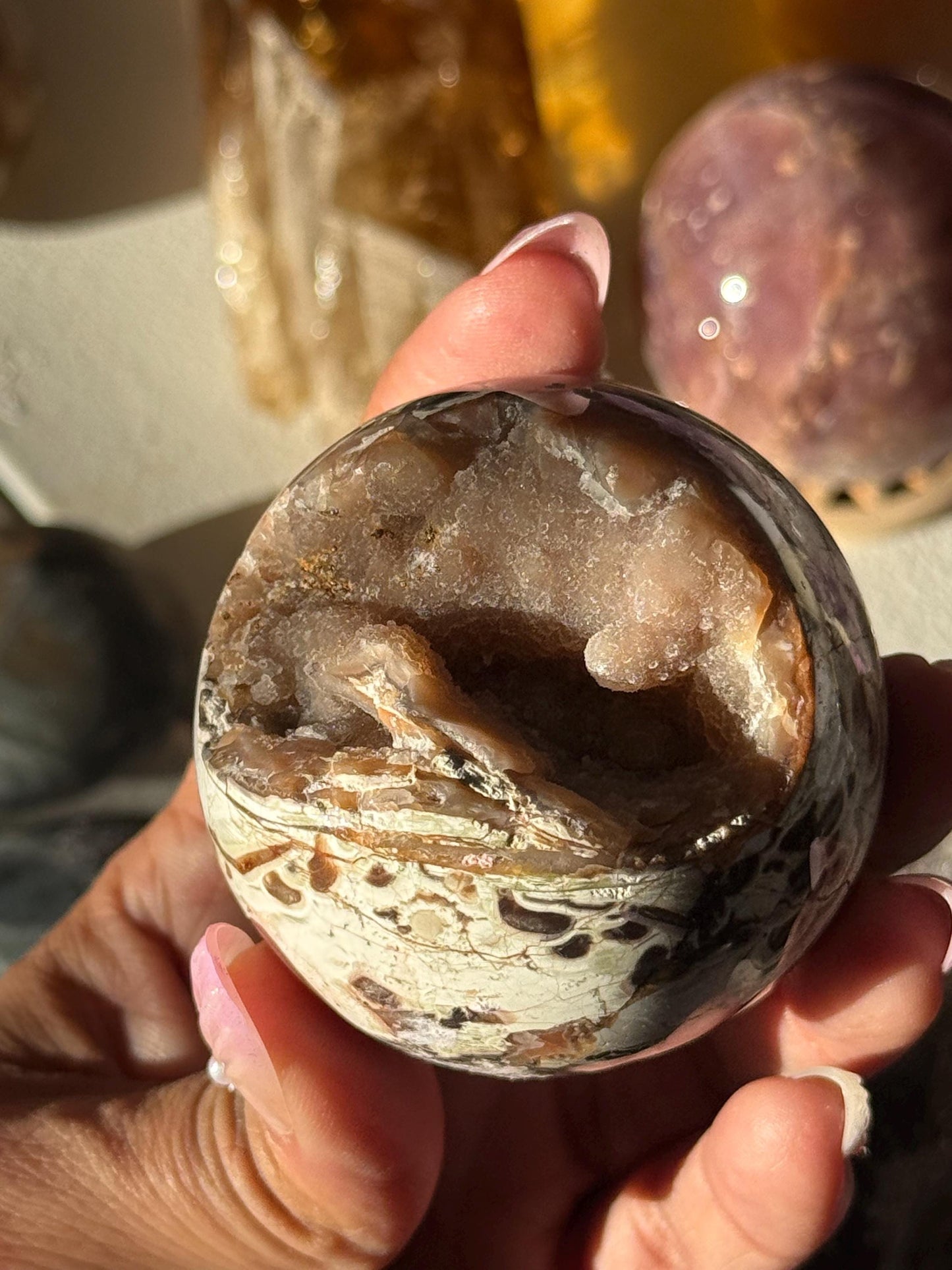 Druzy Pink Money Agate, Money Agate Sphere, Indonesian agate, Healing Crystals