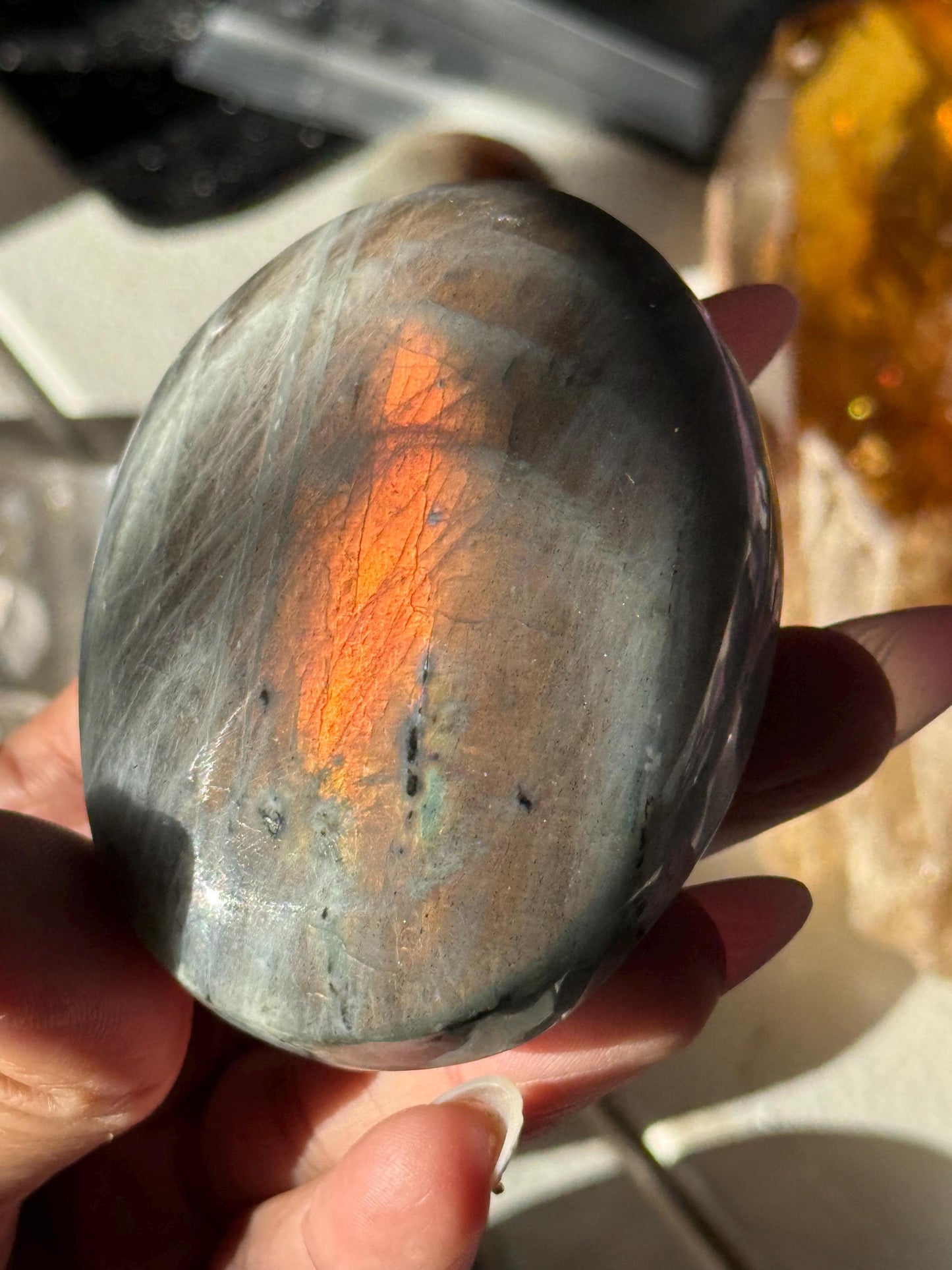 Sunset Labradorite Palmstone, Sunset Flash Lab, Orange Labradorite, Protection Crystals, Large