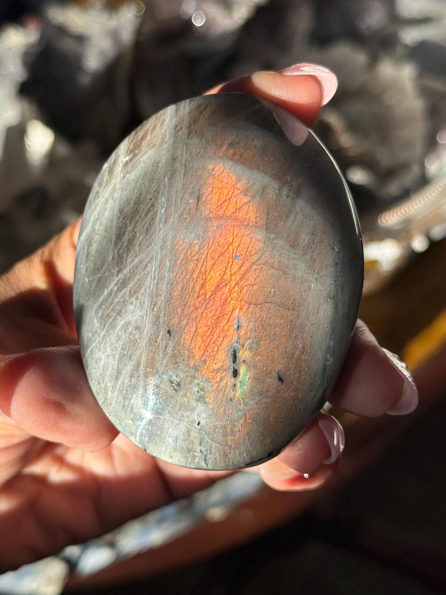 Sunset Labradorite Palmstone, Sunset Flash Lab, Orange Labradorite, Protection Crystals, Large