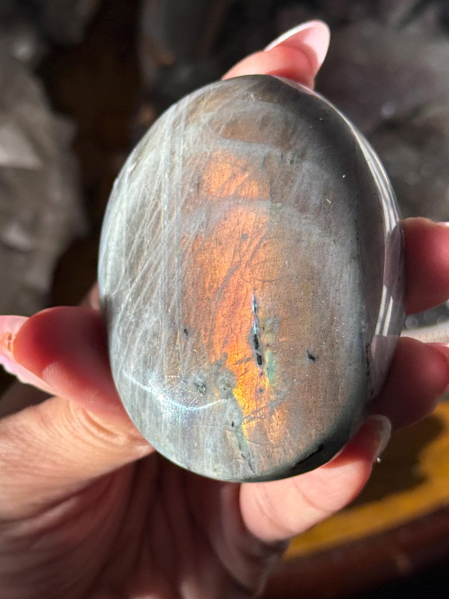 Sunset Labradorite Palmstone, Sunset Flash Lab, Orange Labradorite, Protection Crystals, Large