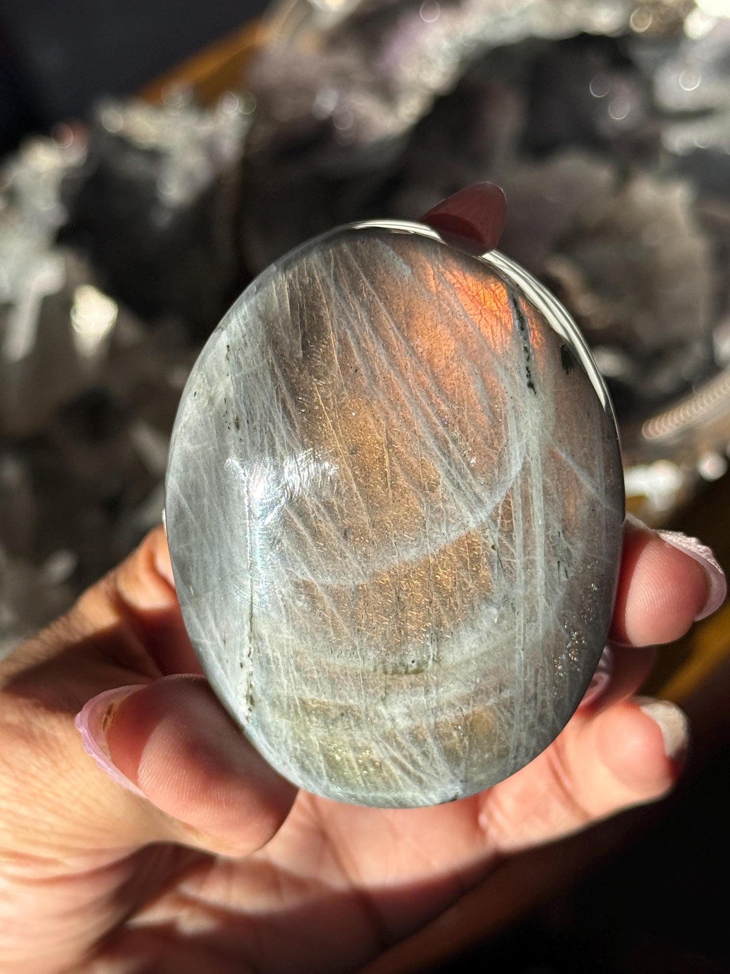 Sunset Labradorite Palmstone, Sunset Flash Lab, Orange Labradorite, Protection Crystals, Large