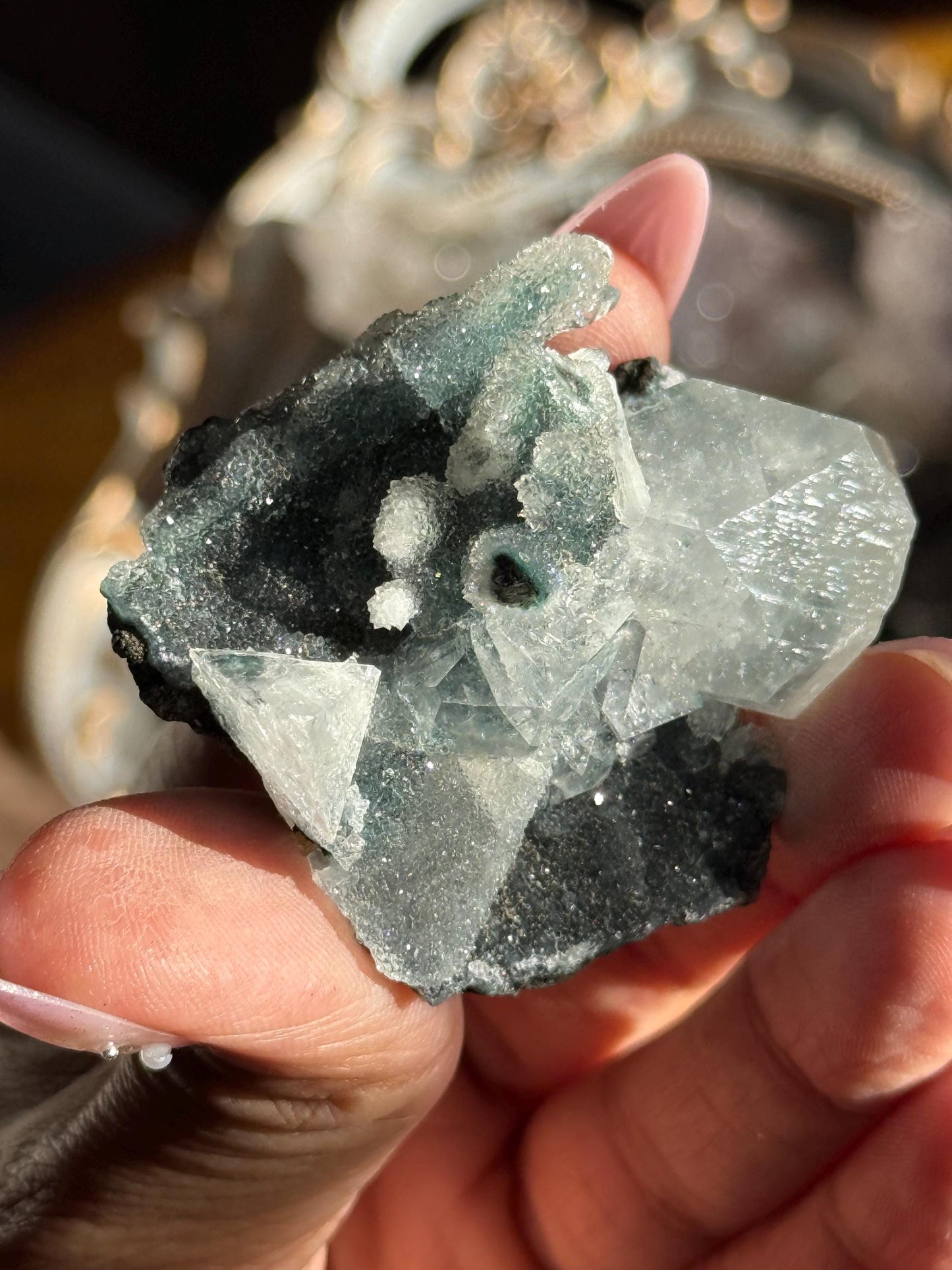 Blue Apophyllite Cluster, SmalApophyllite Quartz with Druzy, Small Mini