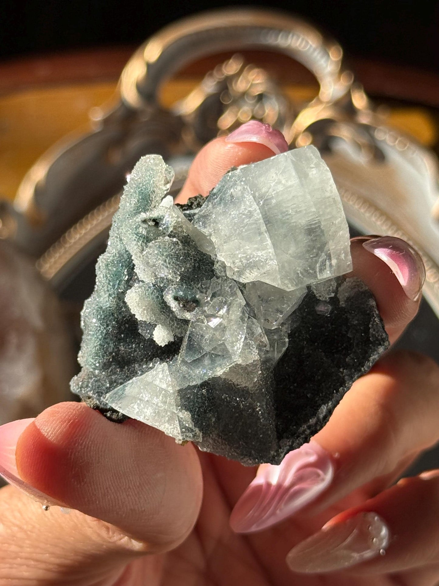 Blue Apophyllite Cluster, SmalApophyllite Quartz with Druzy, Small Mini