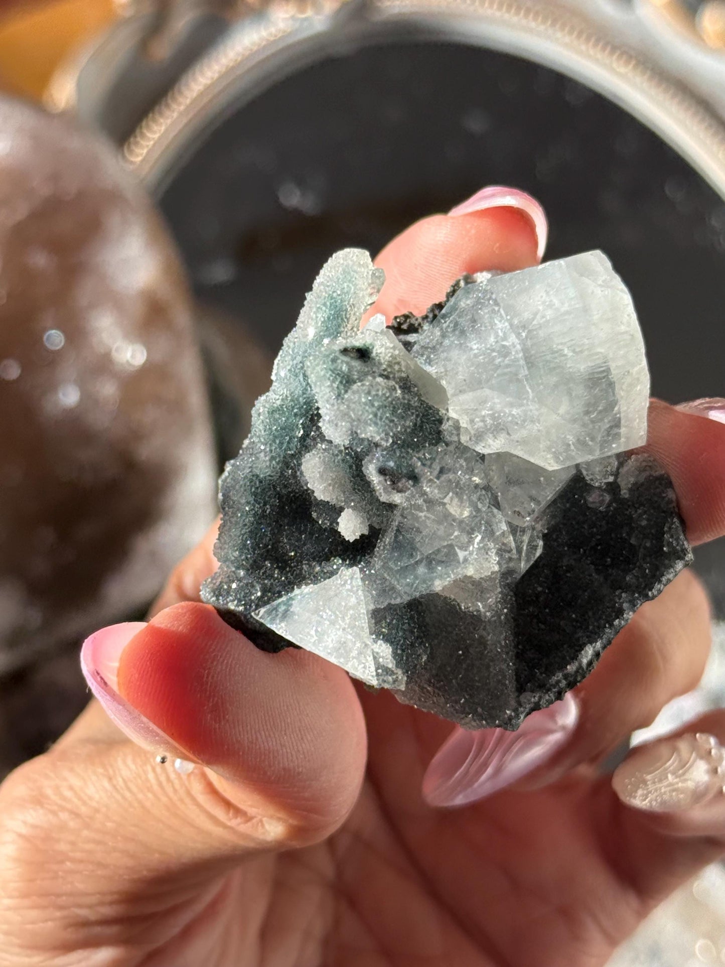 Blue Apophyllite Cluster, SmalApophyllite Quartz with Druzy, Small Mini