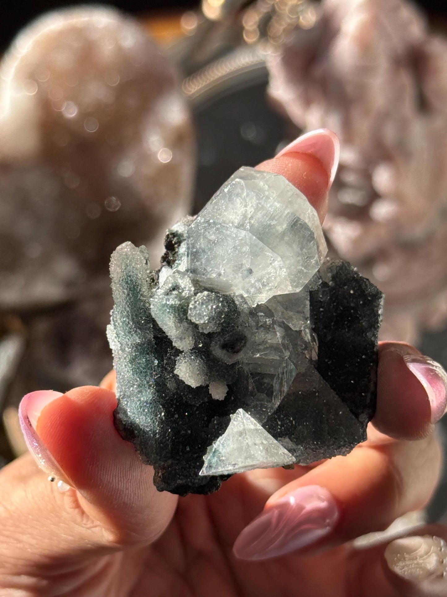 Blue Apophyllite Cluster, SmalApophyllite Quartz with Druzy, Small Mini