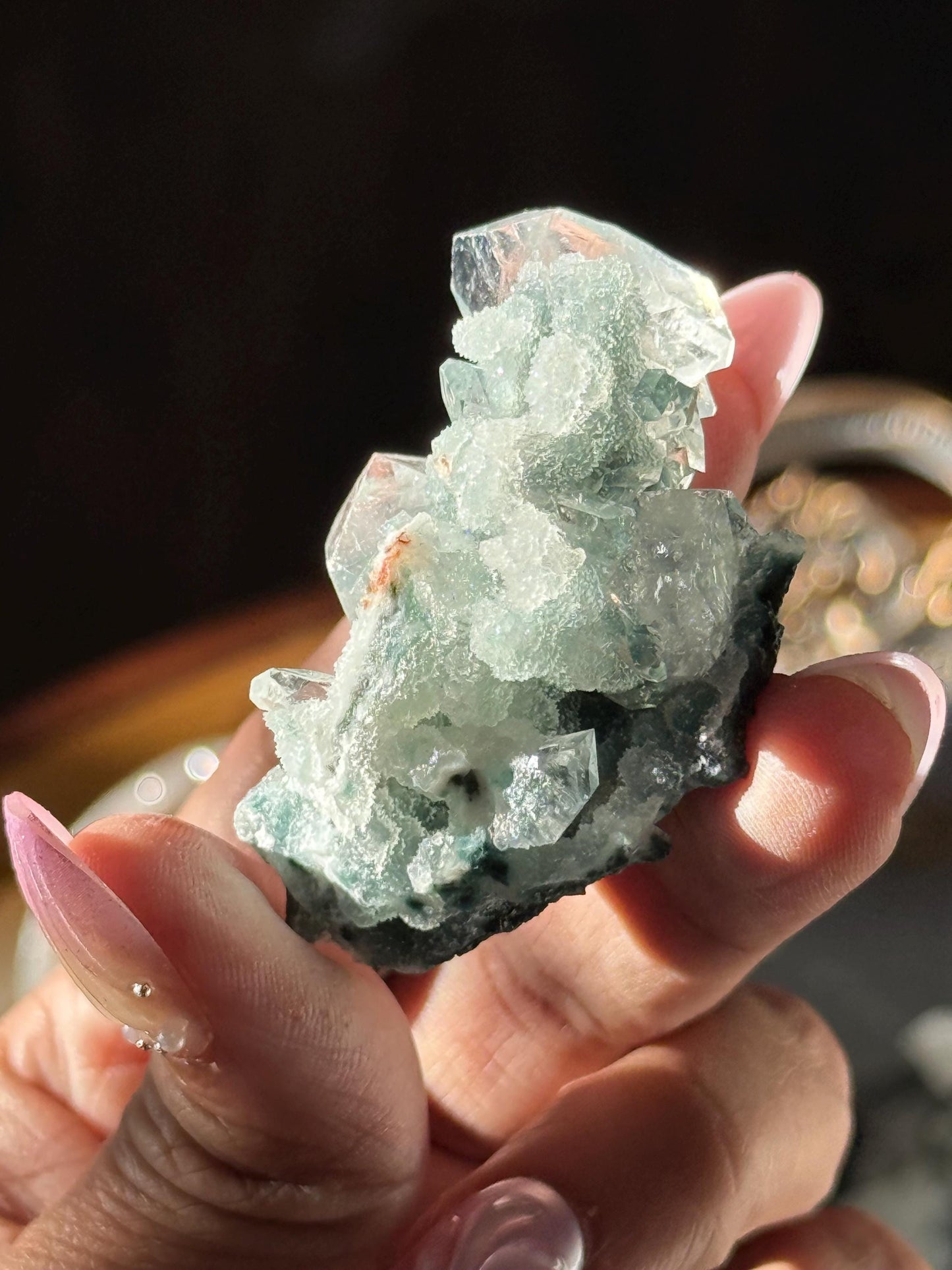 Blue Apophyllite Cluster, SmalApophyllite Quartz with Druzy, Small Mini