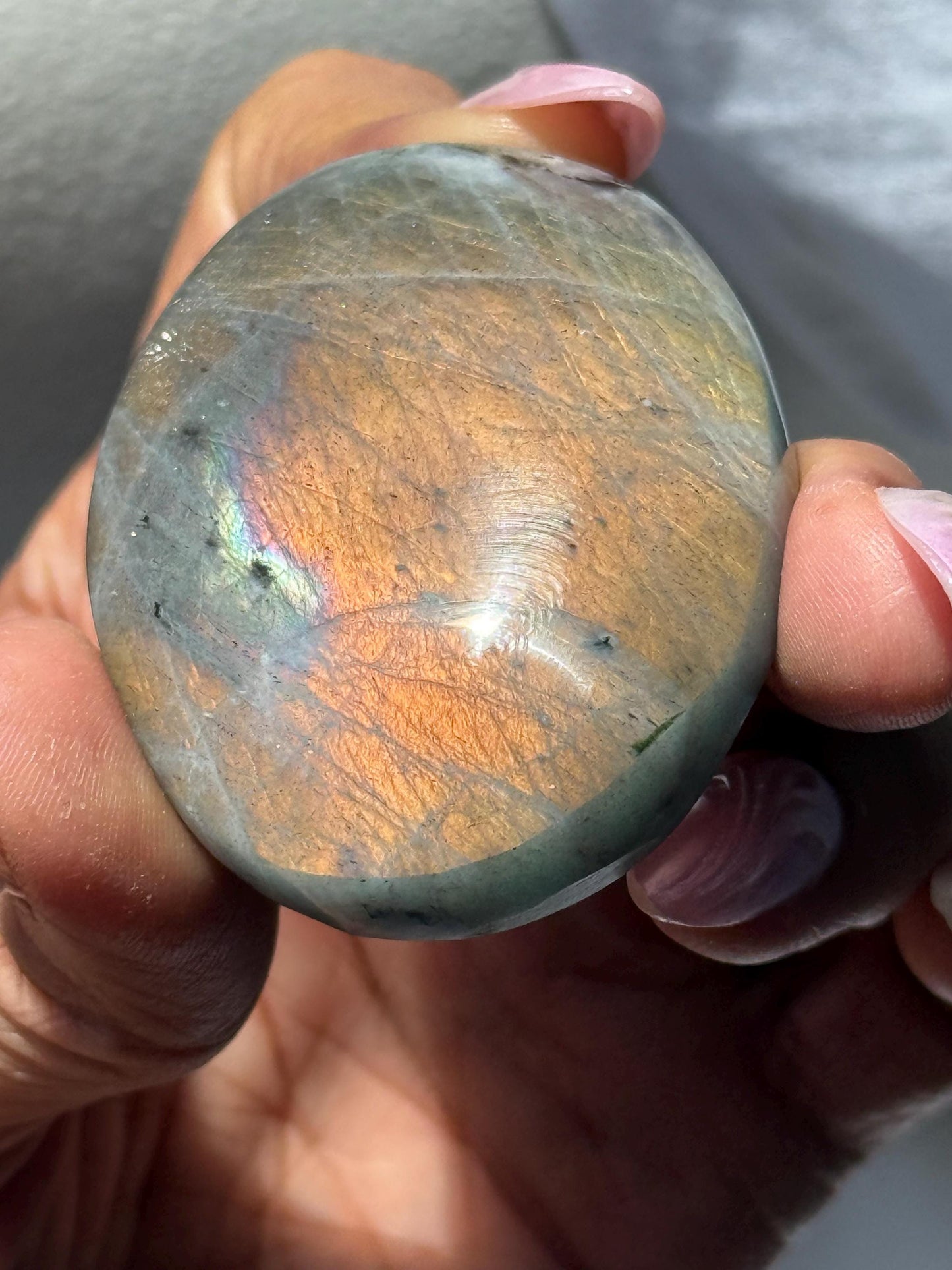 Sunset Labradorite Palmstone, Sunset Flash Lab, Orange Labradorite, Protection Crystals, small