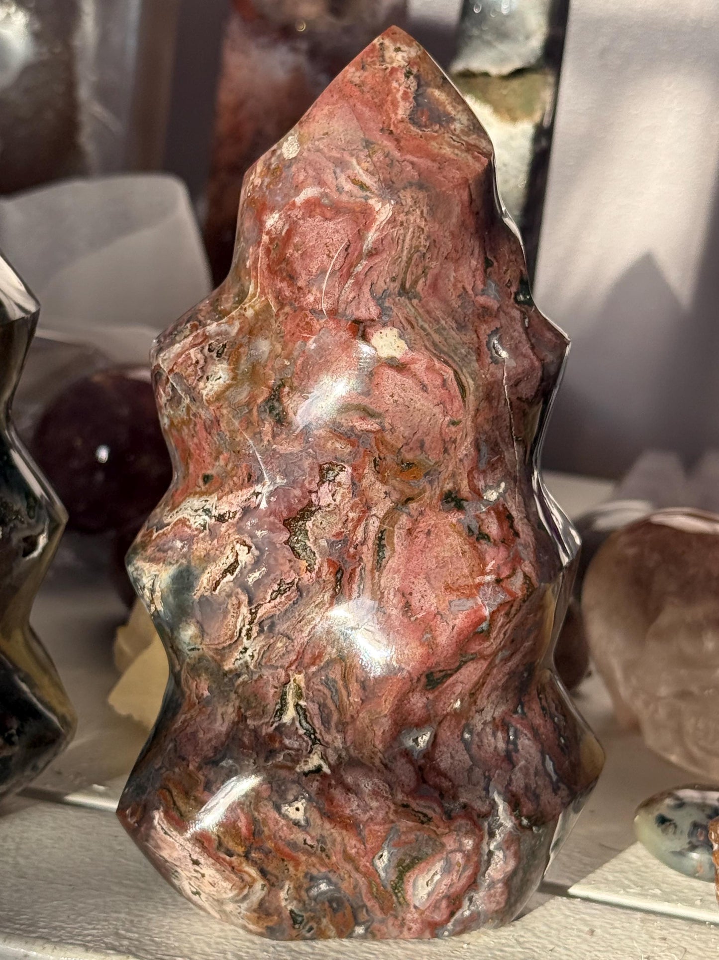 Pink Ocean Jasper Flame, Red Ocean Jasper, Ocean Jasper, Crystal Decor, Unique Gift