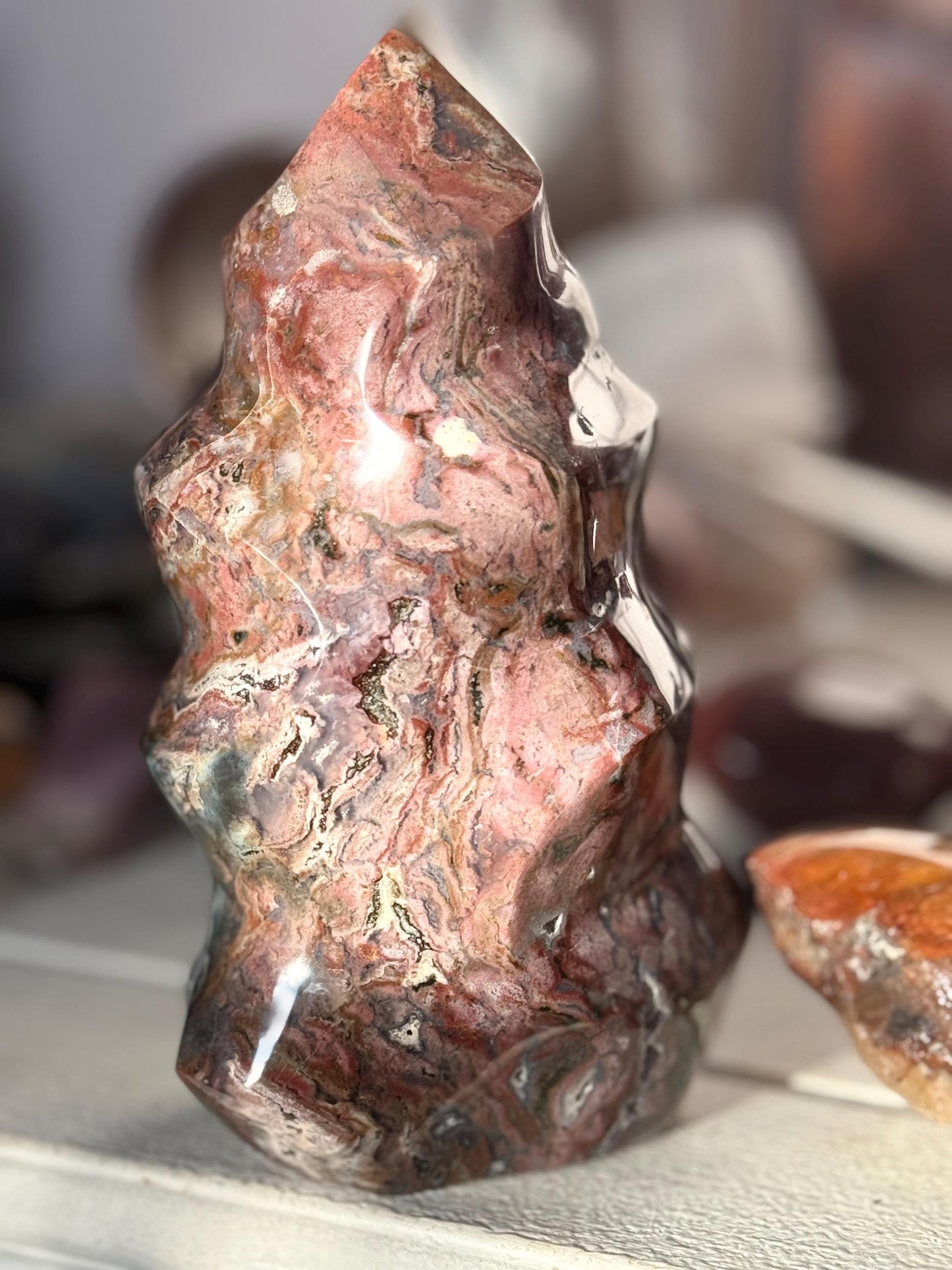 Pink Ocean Jasper Flame, Red Ocean Jasper, Ocean Jasper, Crystal Decor, Unique Gift