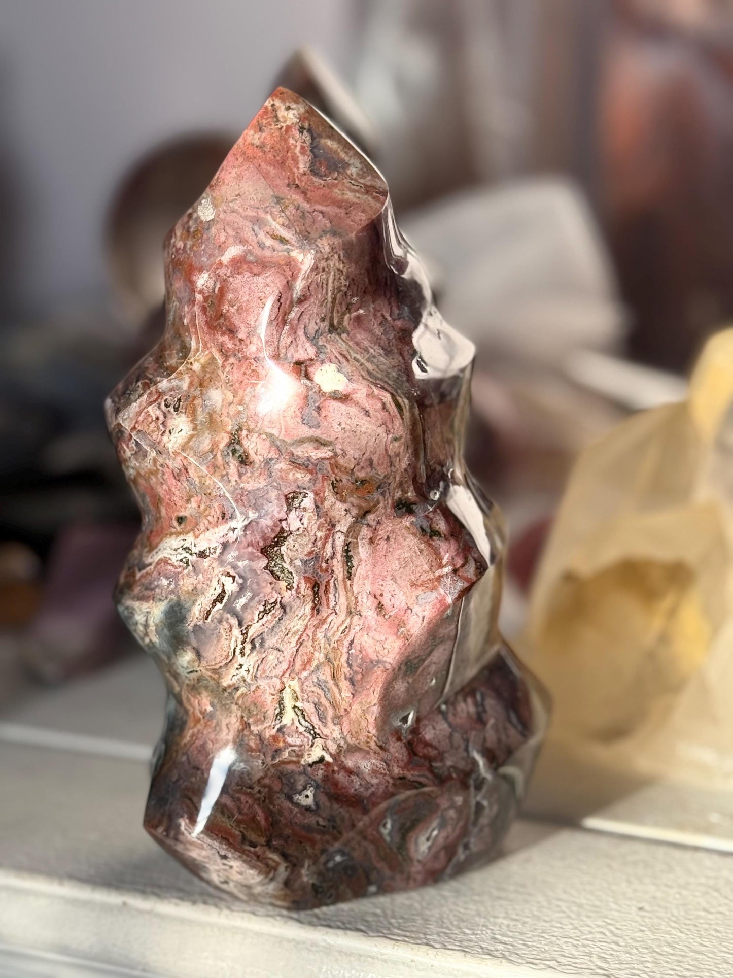 Pink Ocean Jasper Flame, Red Ocean Jasper, Ocean Jasper, Crystal Decor, Unique Gift