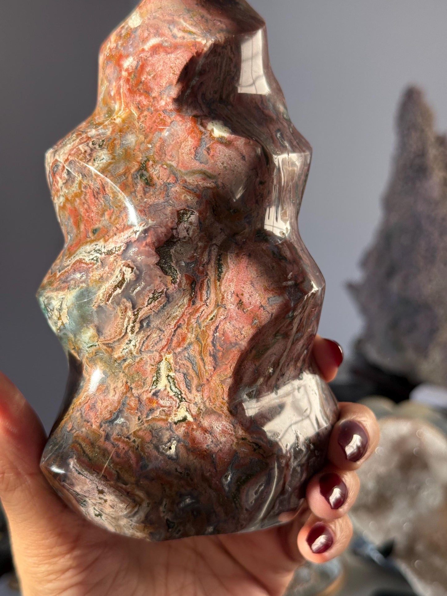 Pink Ocean Jasper Flame, Red Ocean Jasper, Ocean Jasper, Crystal Decor, Unique Gift