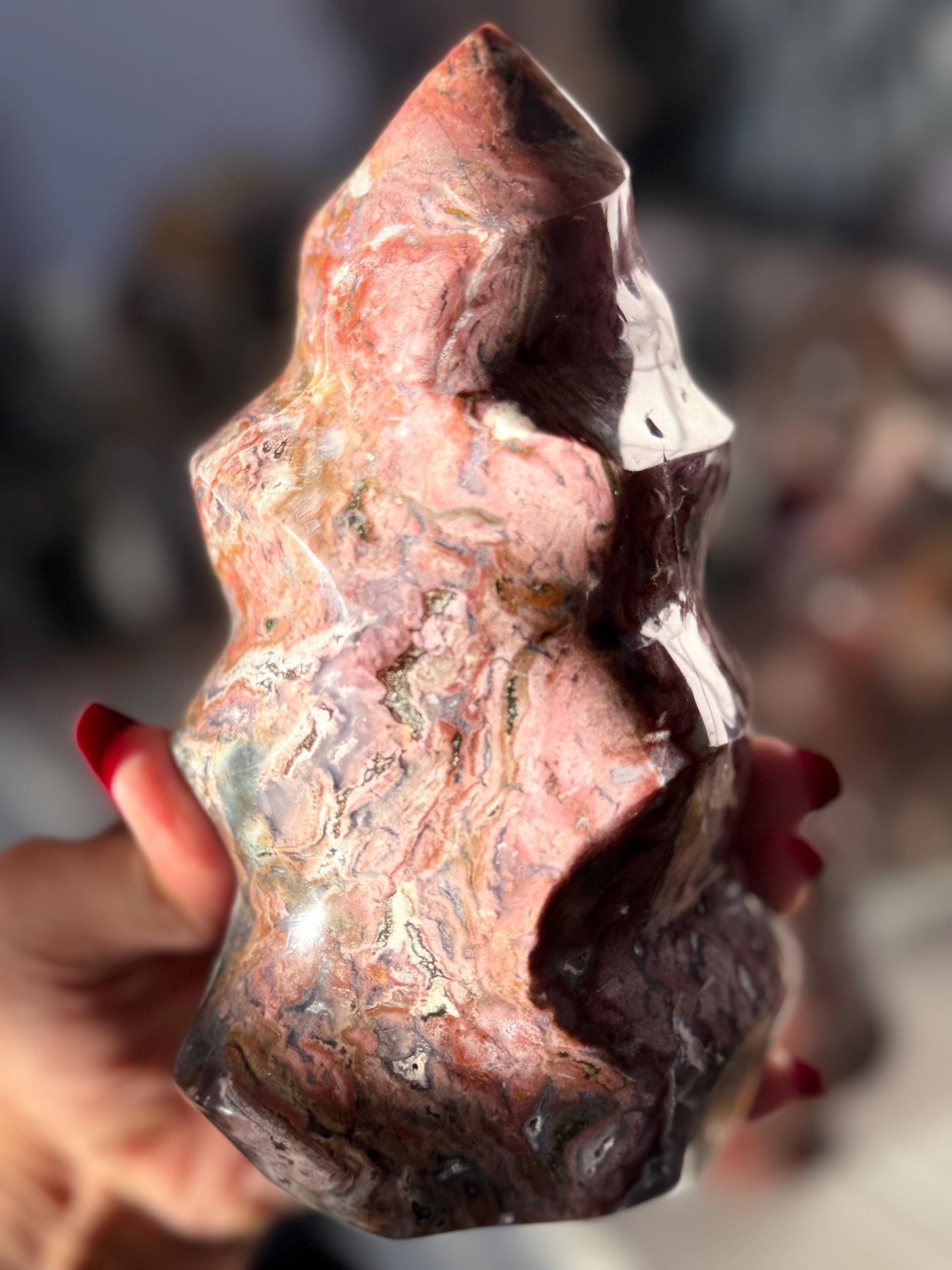 Pink Ocean Jasper Flame, Red Ocean Jasper, Ocean Jasper, Crystal Decor, Unique Gift