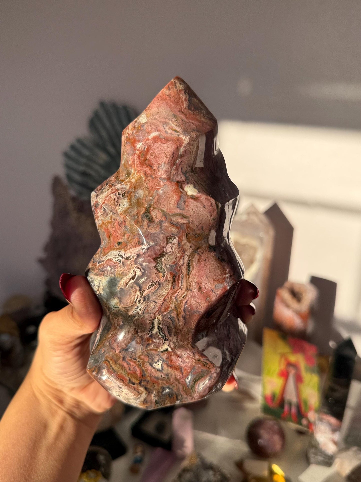 Pink Ocean Jasper Flame, Red Ocean Jasper, Ocean Jasper, Crystal Decor, Unique Gift