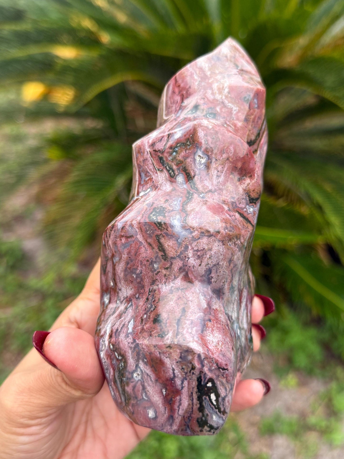 Pink Ocean Jasper Flame, Red Ocean Jasper, Ocean Jasper, Crystal Decor, Unique Gift