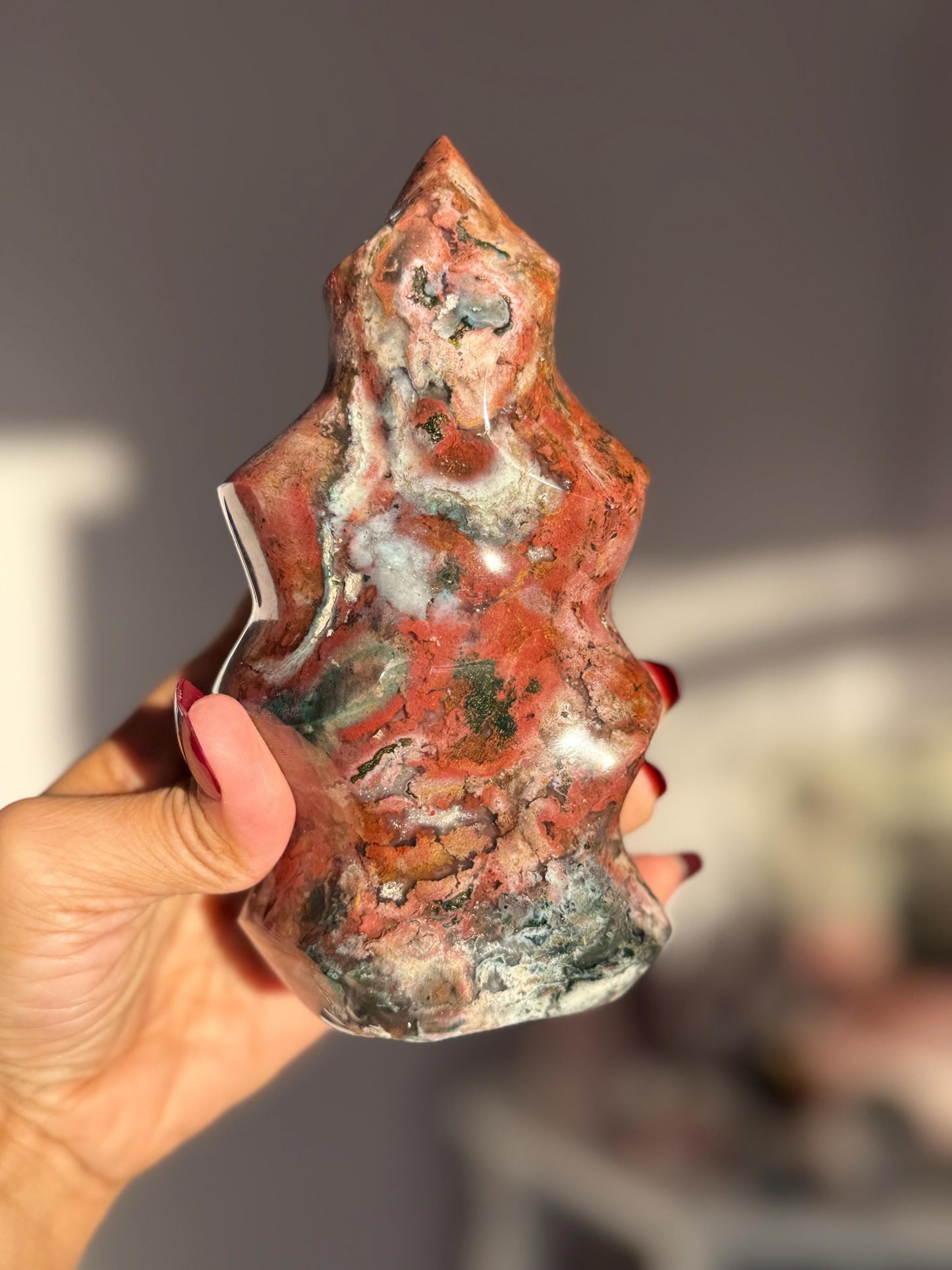Red Ocean Jasper Flame, Red Ocean Jasper, Crystal Decor, Unique Gift