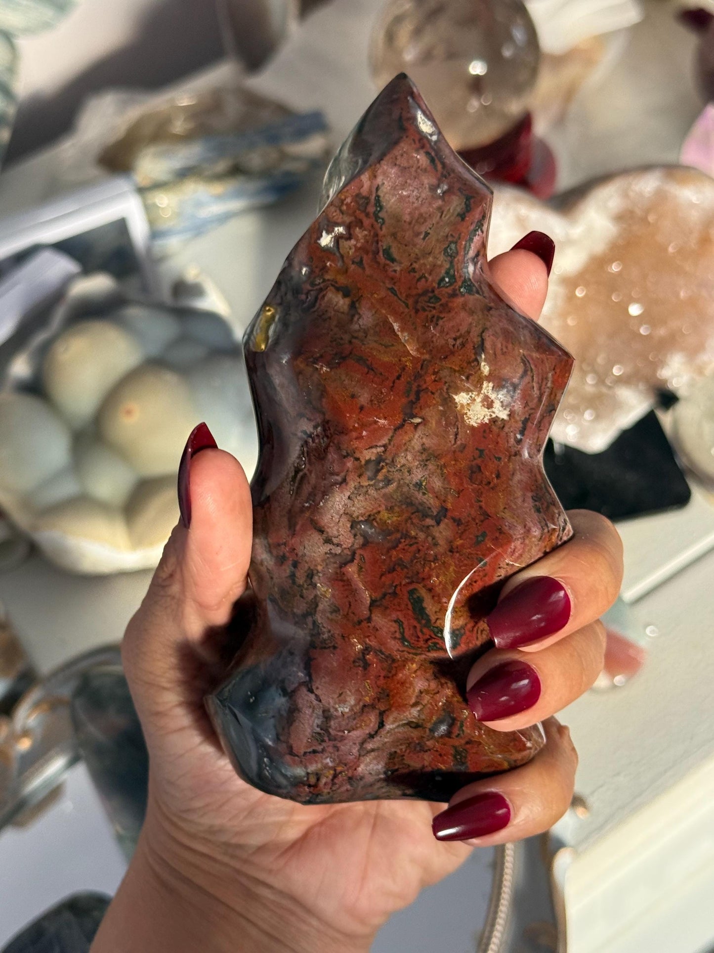 Red Ocean Jasper Flame, Red Ocean Jasper, Crystal Decor, Unique Gift
