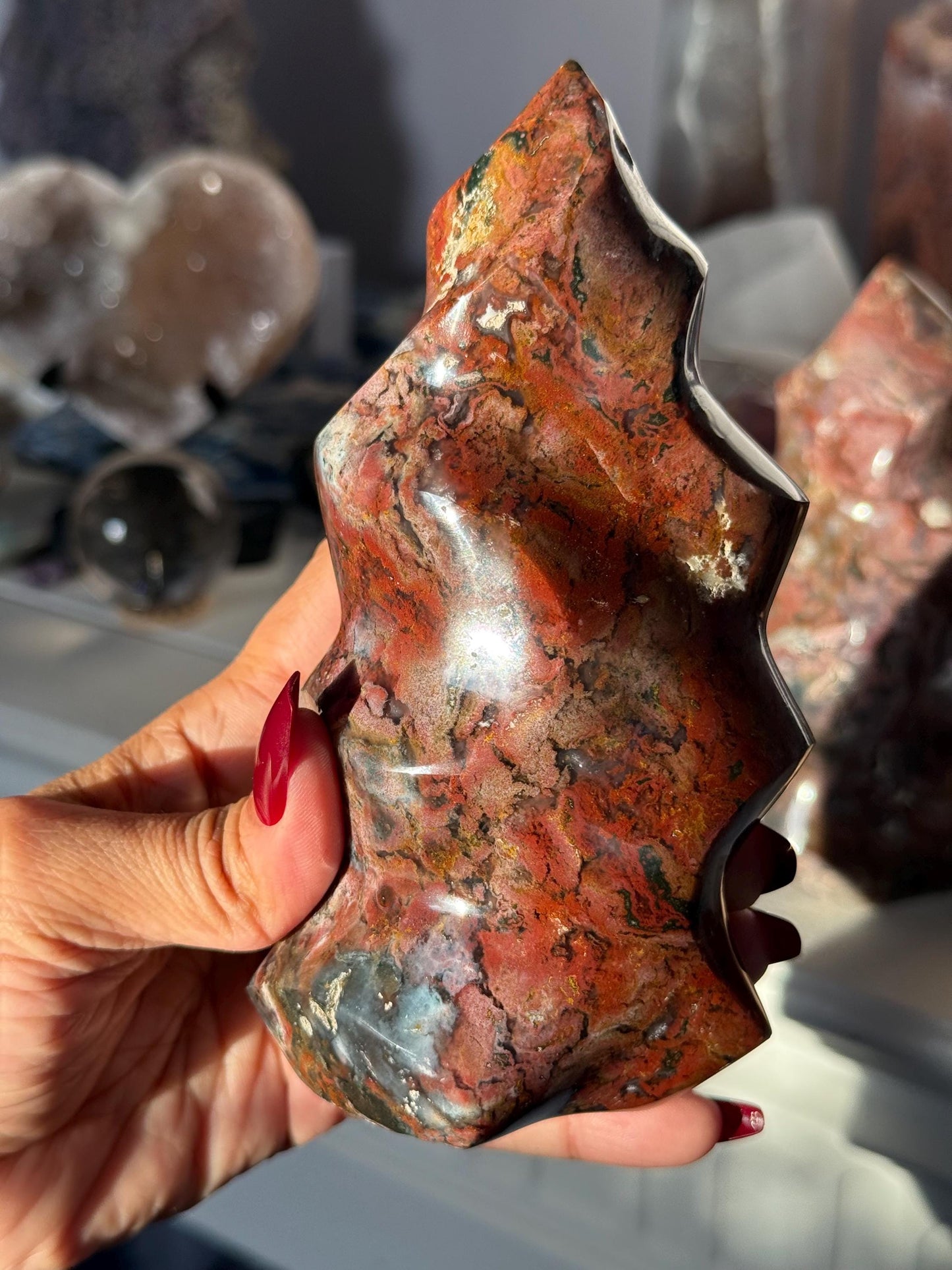 Red Ocean Jasper Flame, Red Ocean Jasper, Crystal Decor, Unique Gift