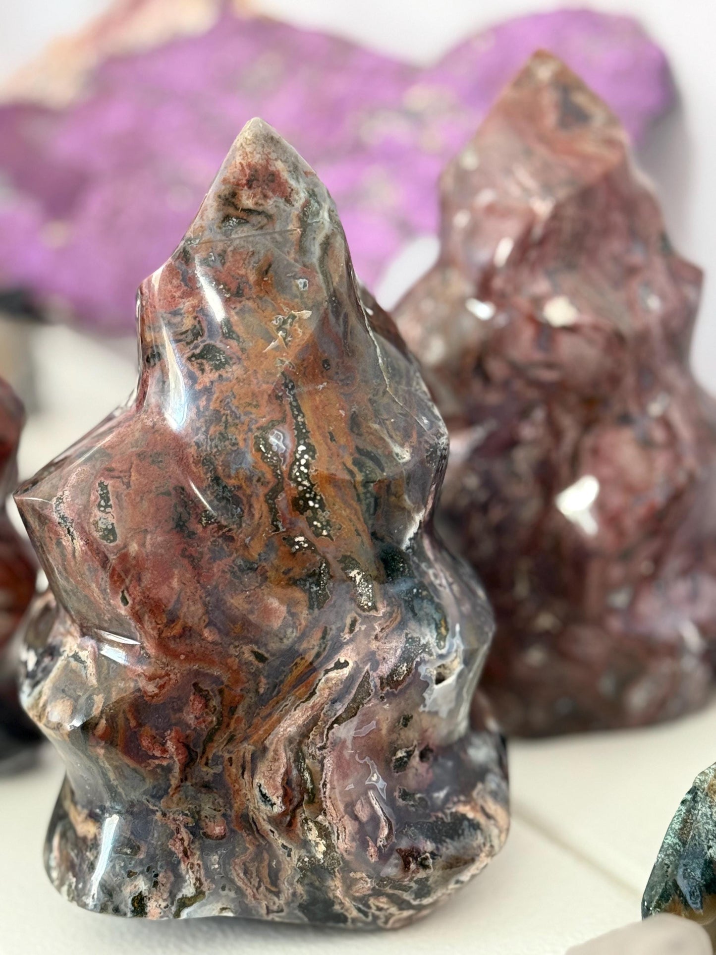 Large Colorful Ocean Jasper Flame, Pink & Red Ocean Jasper Crystal, Unique Natural Jasper from Madagascar