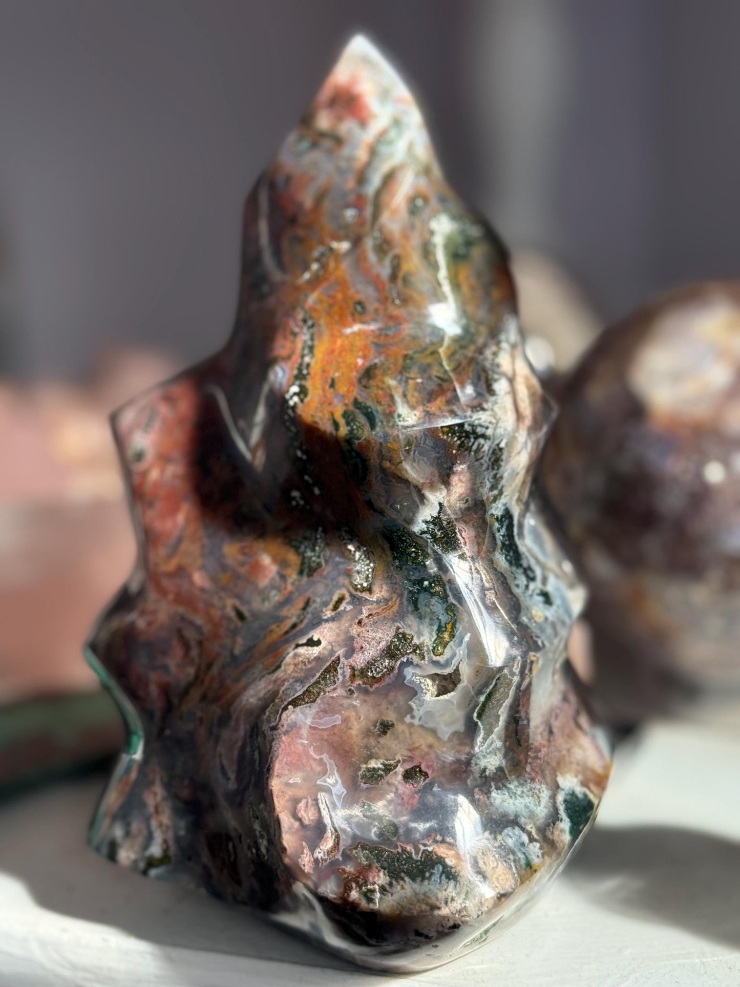 Large Colorful Ocean Jasper Flame, Pink & Red Ocean Jasper Crystal, Unique Natural Jasper from Madagascar