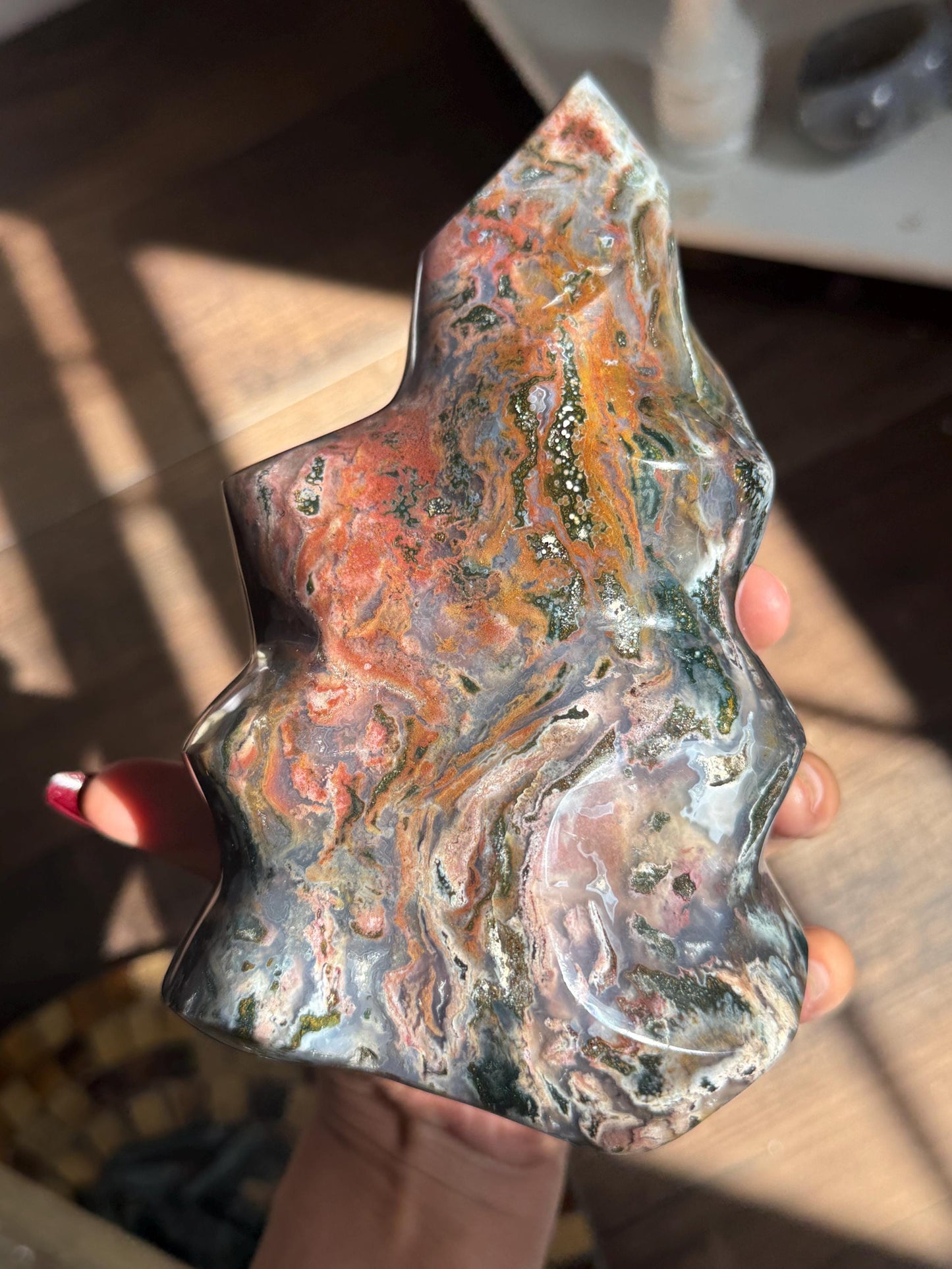 Large Colorful Ocean Jasper Flame, Pink & Red Ocean Jasper Crystal, Unique Natural Jasper from Madagascar