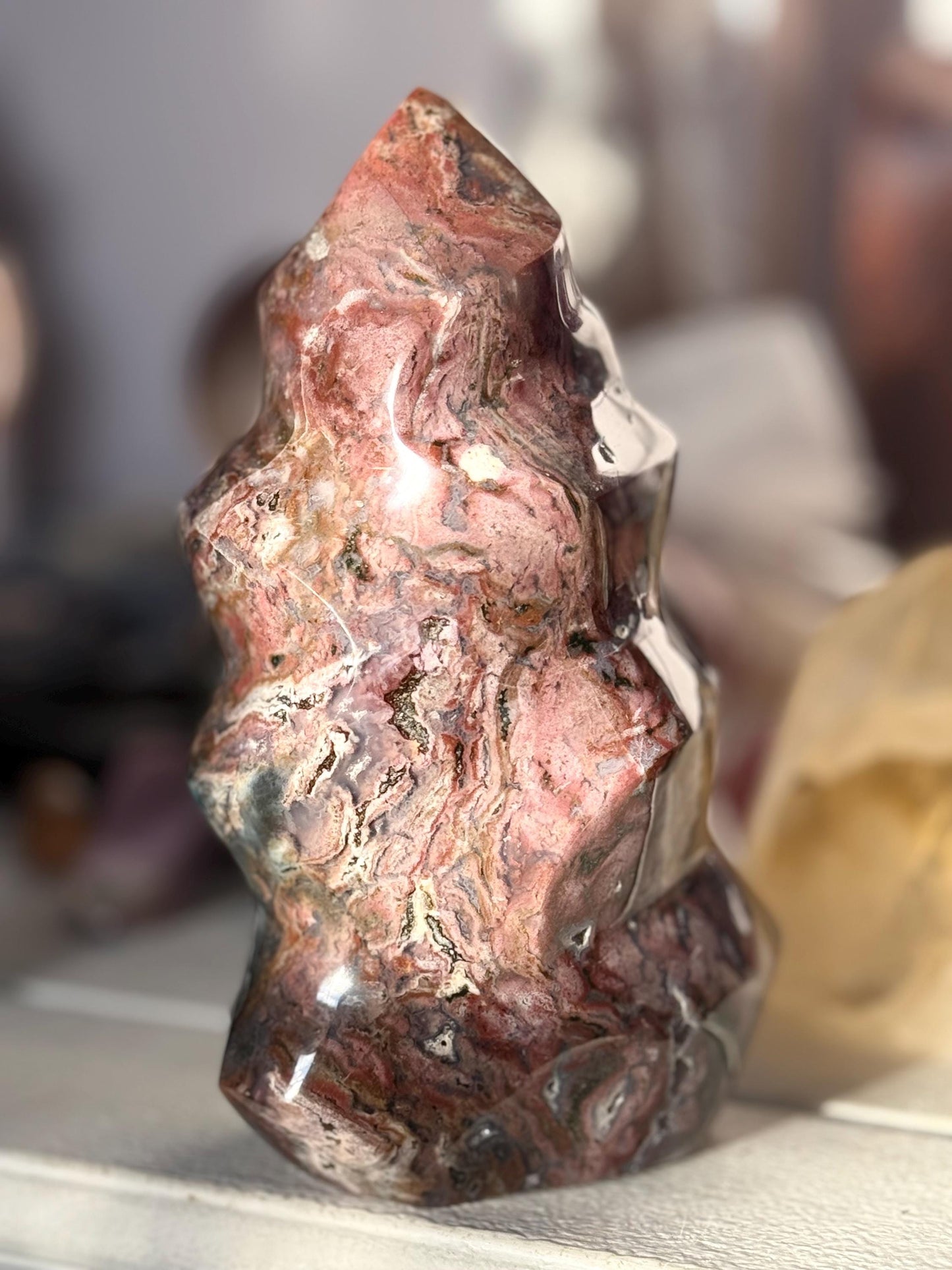 Pink Ocean Jasper Flame, Red Ocean Jasper, Ocean Jasper, Crystal Decor, Unique Gift