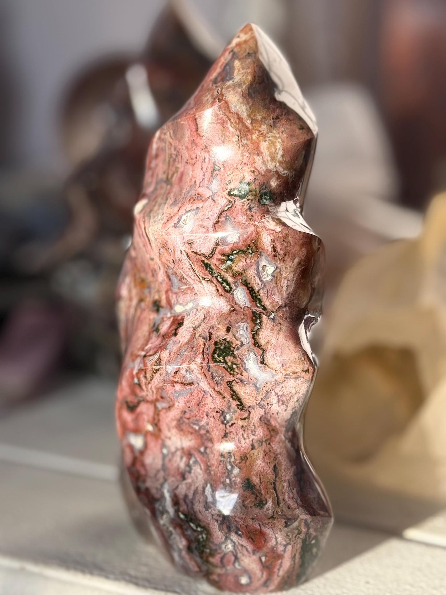 Pink Ocean Jasper Flame, Red Ocean Jasper, Ocean Jasper, Crystal Decor, Unique Gift