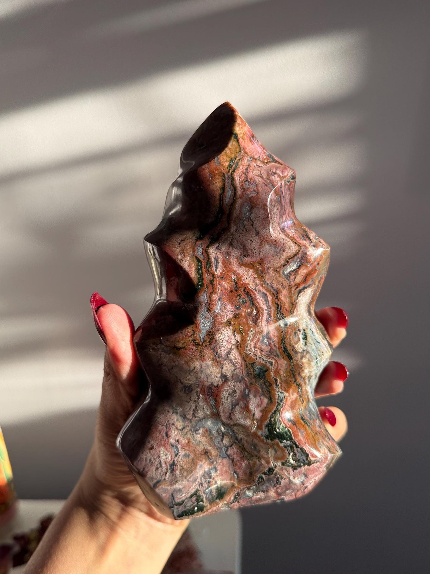 Pink Ocean Jasper Flame, Red Ocean Jasper, Ocean Jasper, Crystal Decor, Unique Gift