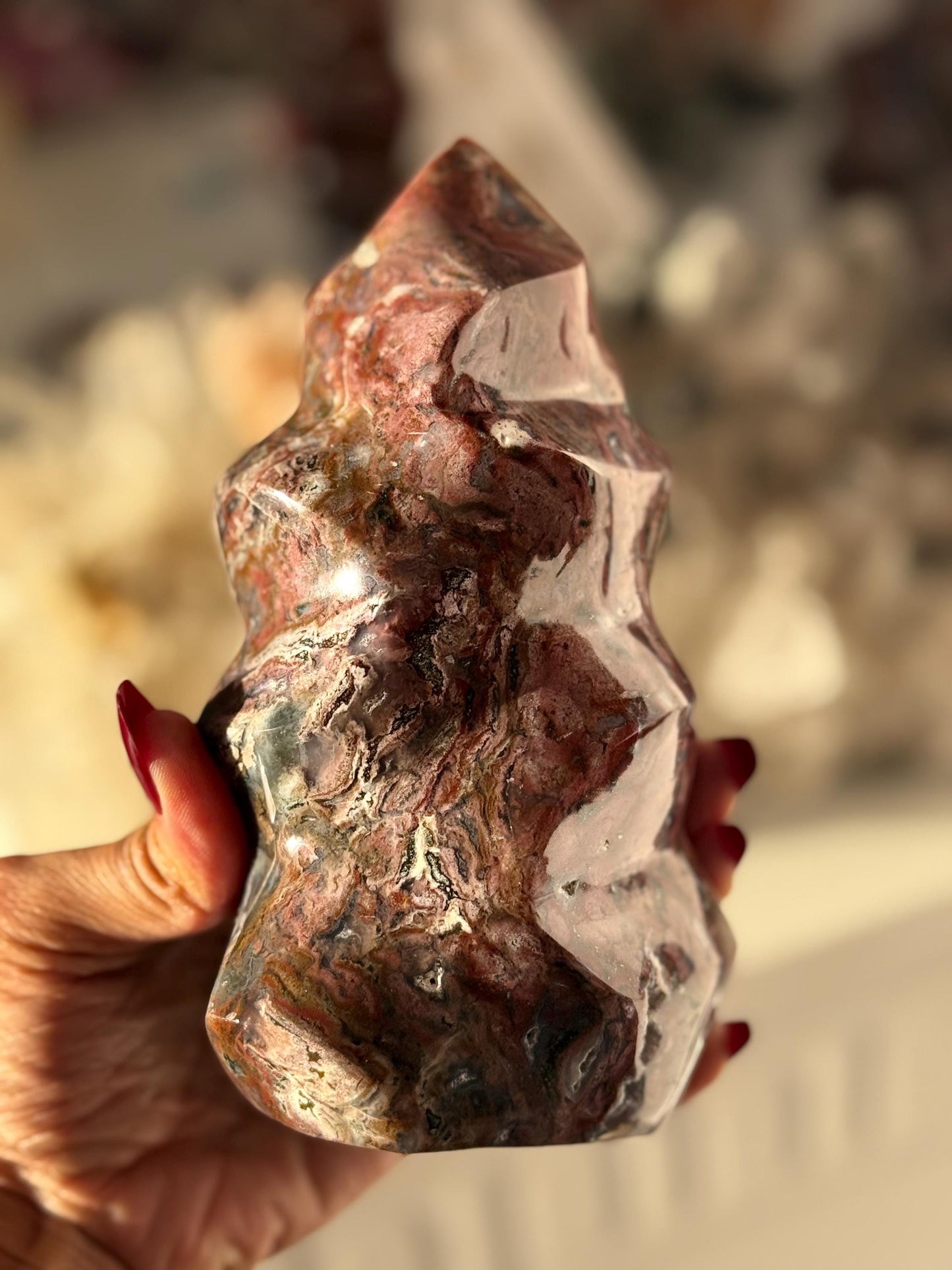 Pink Ocean Jasper Flame, Red Ocean Jasper, Ocean Jasper, Crystal Decor, Unique Gift