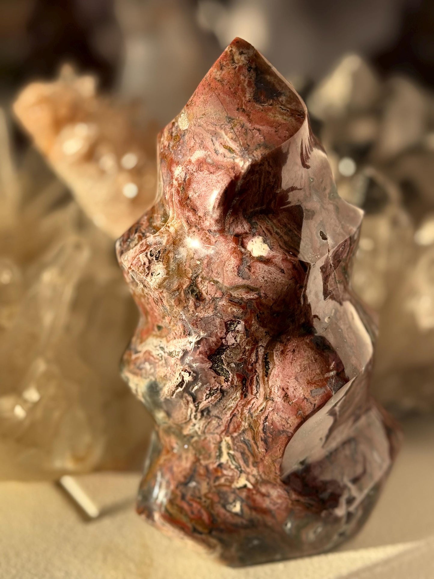 Pink Ocean Jasper Flame, Red Ocean Jasper, Ocean Jasper, Crystal Decor, Unique Gift