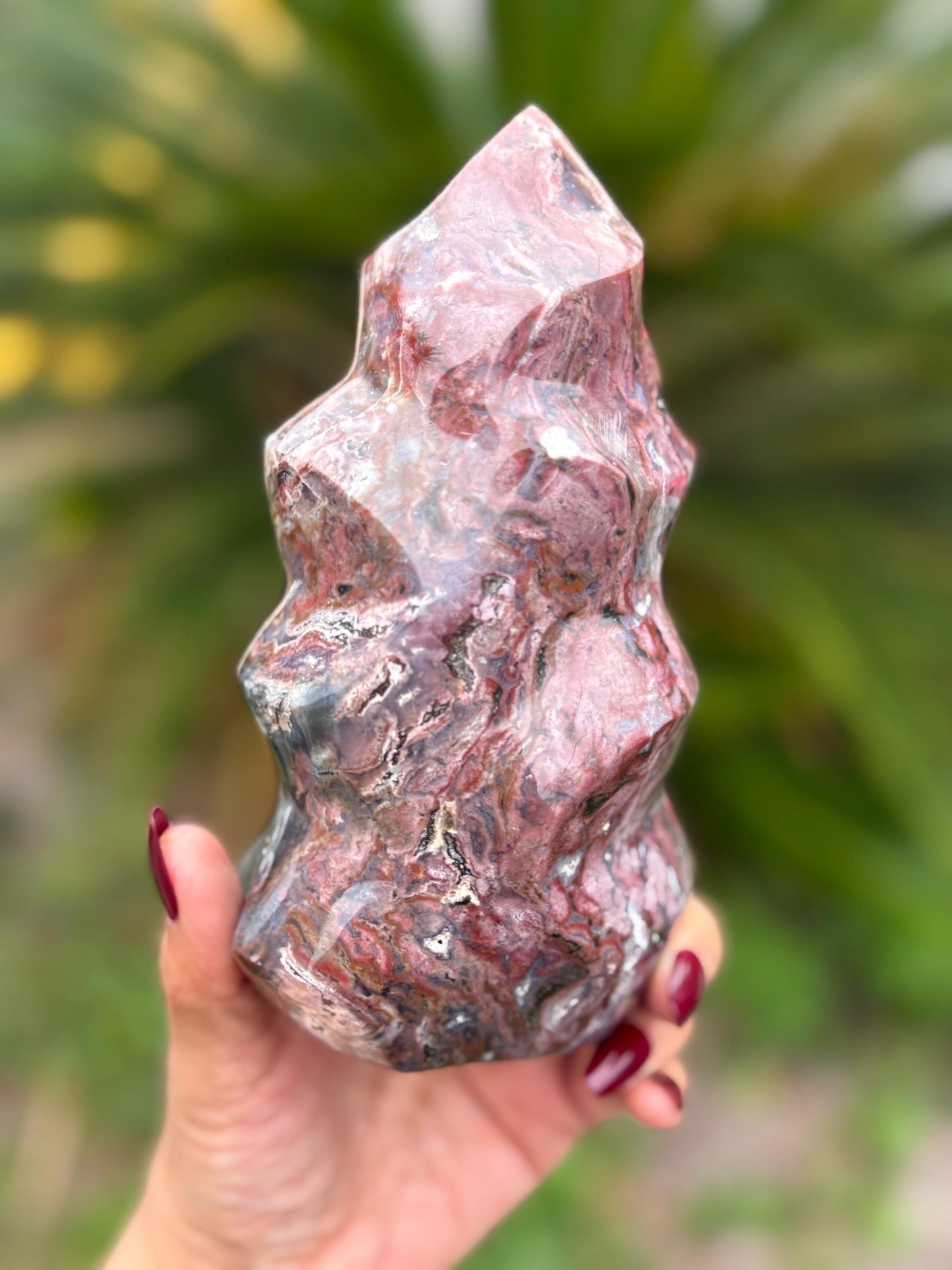 Pink Ocean Jasper Flame, Red Ocean Jasper, Ocean Jasper, Crystal Decor, Unique Gift