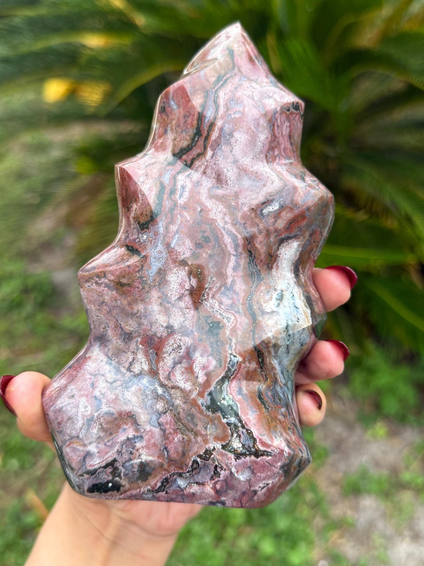 Pink Ocean Jasper Flame, Red Ocean Jasper, Ocean Jasper, Crystal Decor, Unique Gift