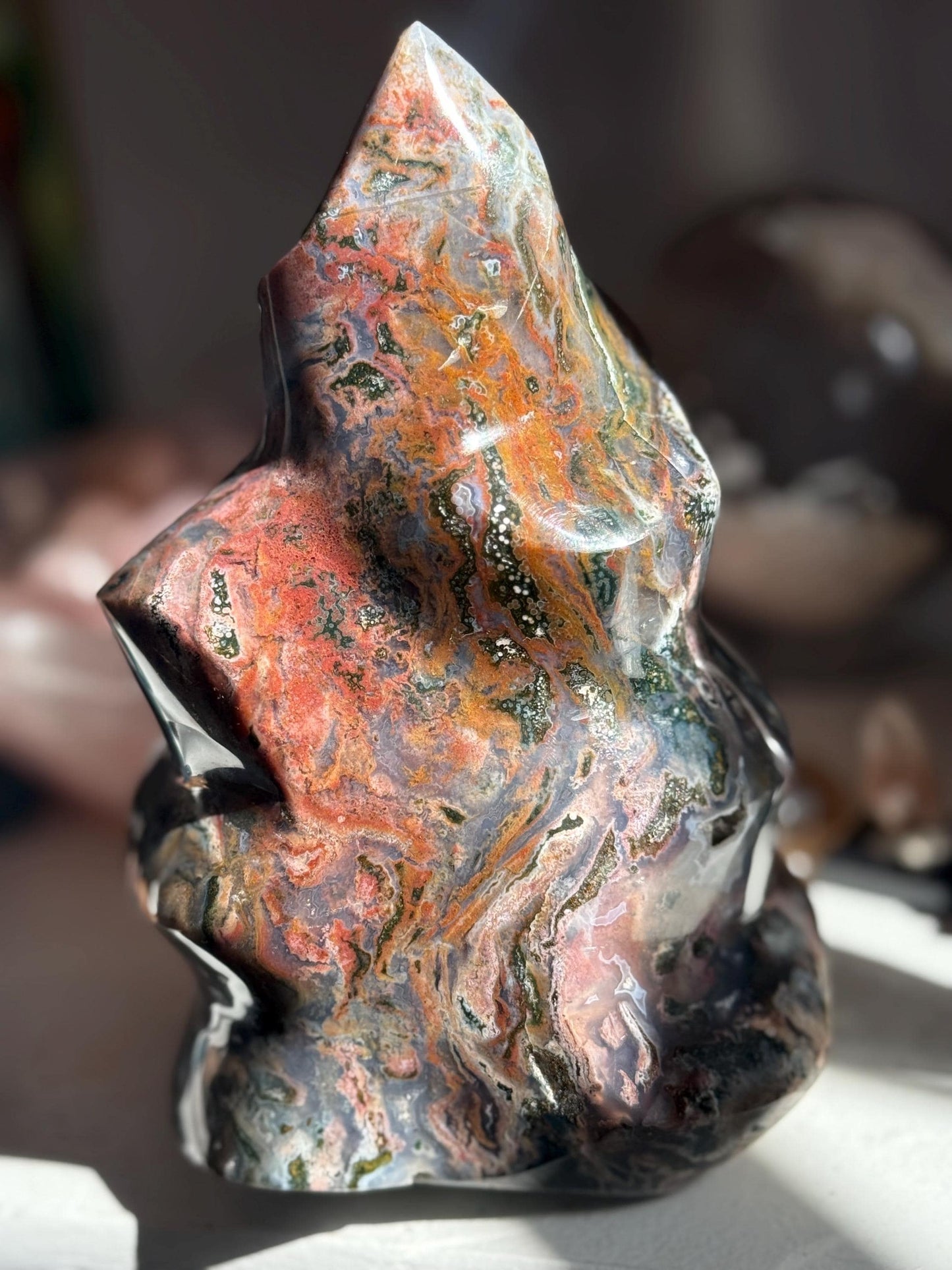 Large Colorful Ocean Jasper Flame, Pink & Red Ocean Jasper Crystal, Unique Natural Jasper from Madagascar