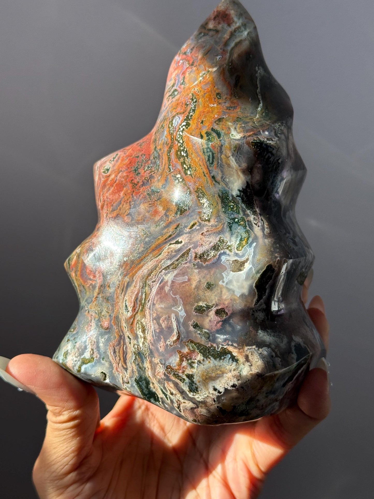 Large Colorful Ocean Jasper Flame, Pink & Red Ocean Jasper Crystal, Unique Natural Jasper from Madagascar