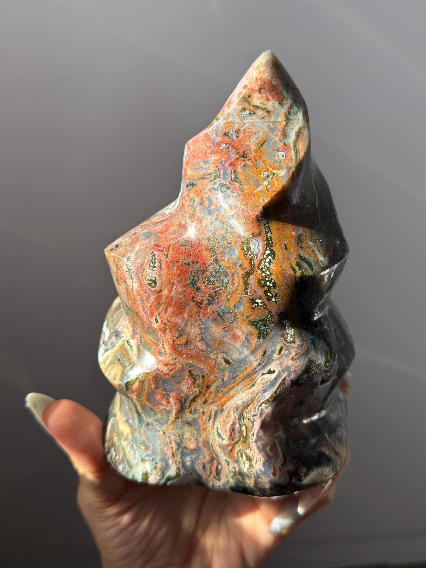 Large Colorful Ocean Jasper Flame, Pink & Red Ocean Jasper Crystal, Unique Natural Jasper from Madagascar