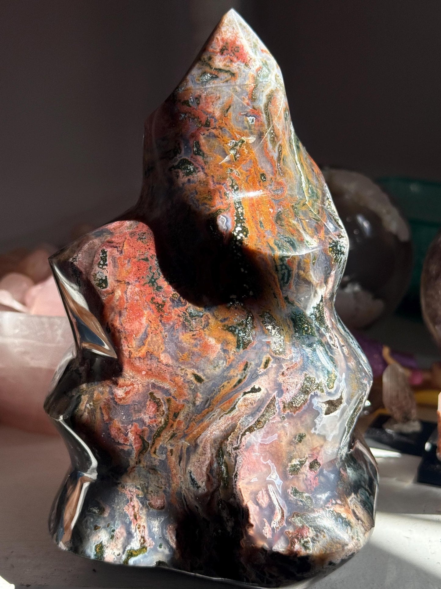 Large Colorful Ocean Jasper Flame, Pink & Red Ocean Jasper Crystal, Unique Natural Jasper from Madagascar