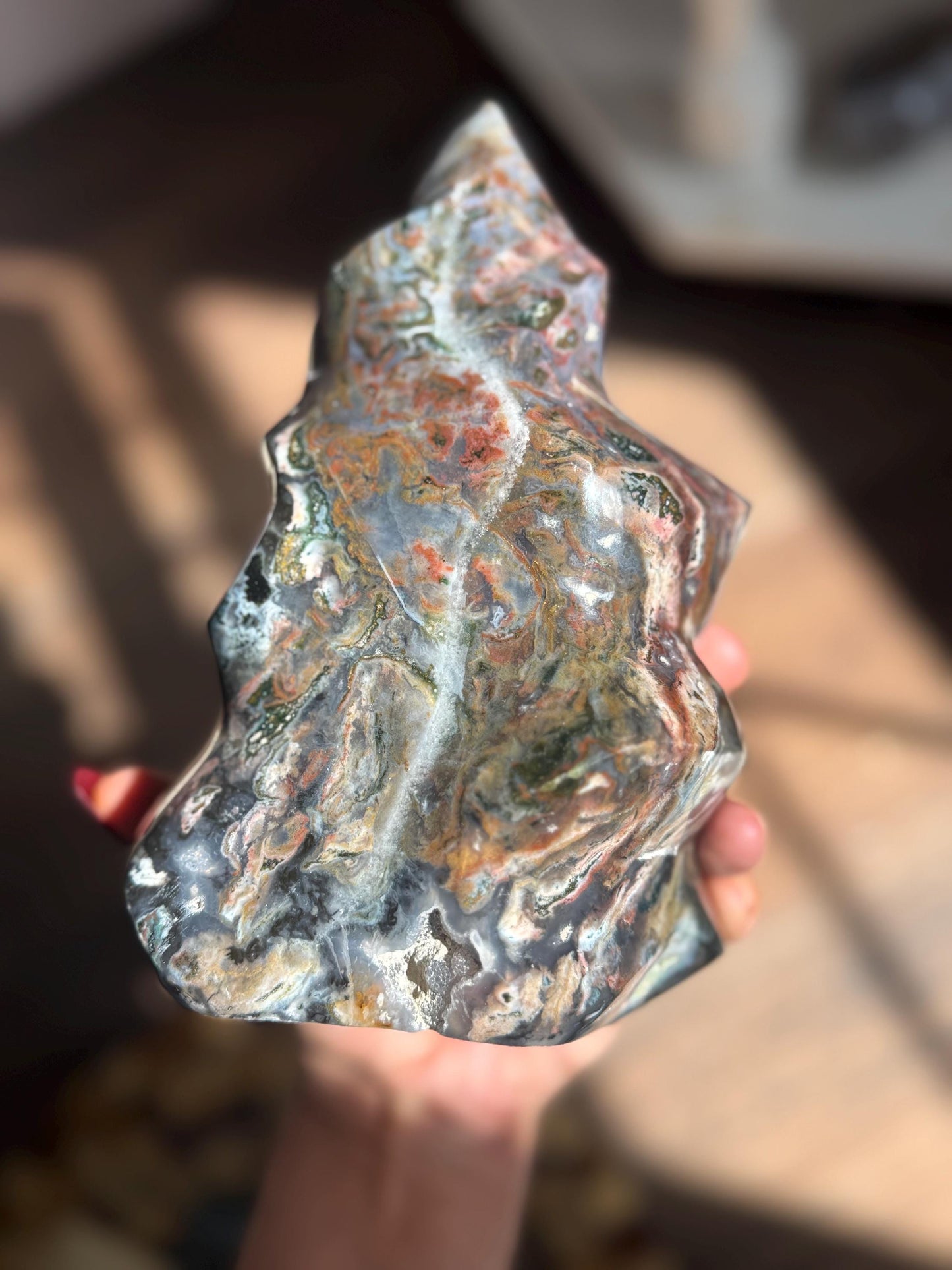 Large Colorful Ocean Jasper Flame, Pink & Red Ocean Jasper Crystal, Unique Natural Jasper from Madagascar