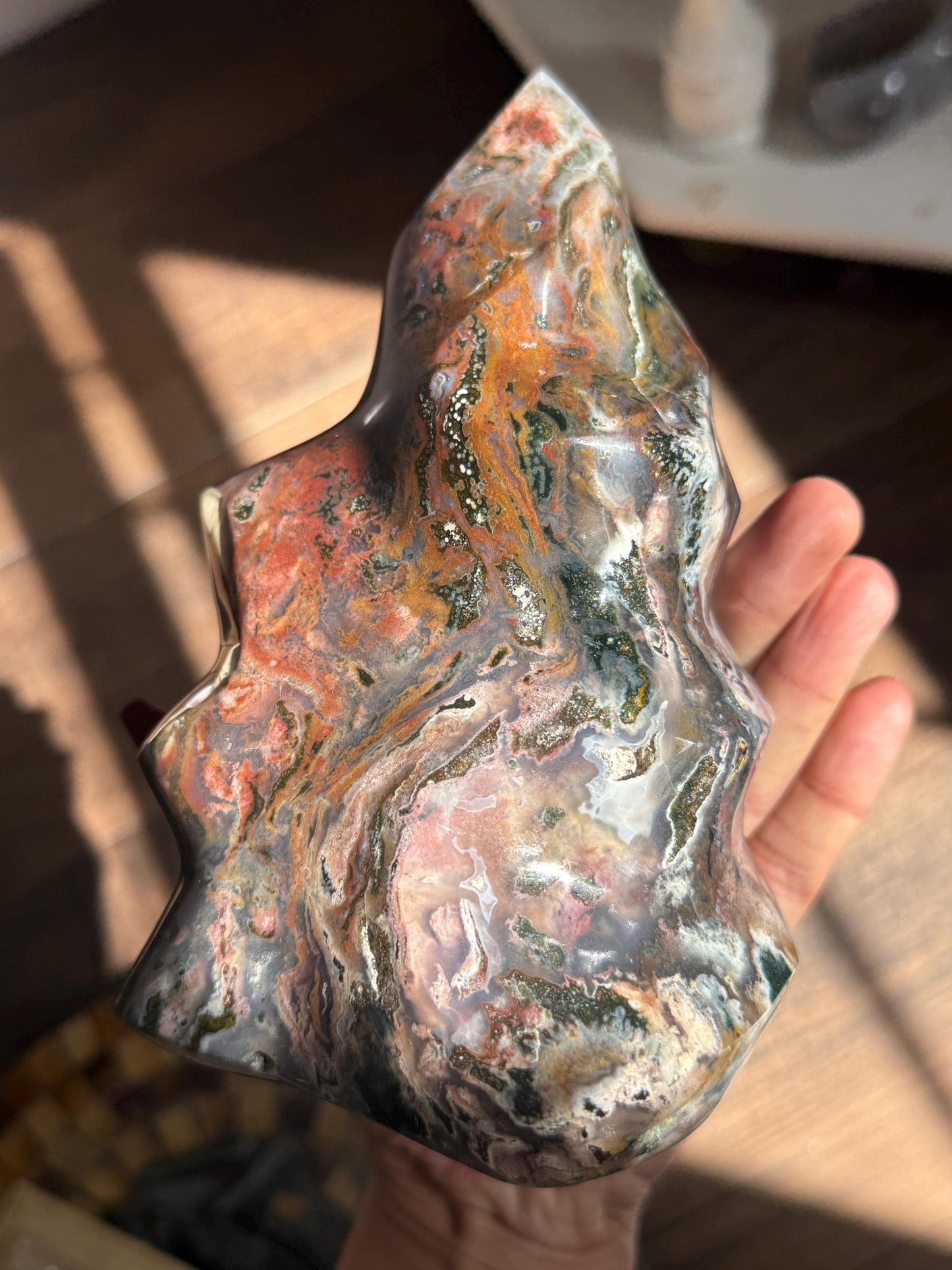 Large Colorful Ocean Jasper Flame, Pink & Red Ocean Jasper Crystal, Unique Natural Jasper from Madagascar