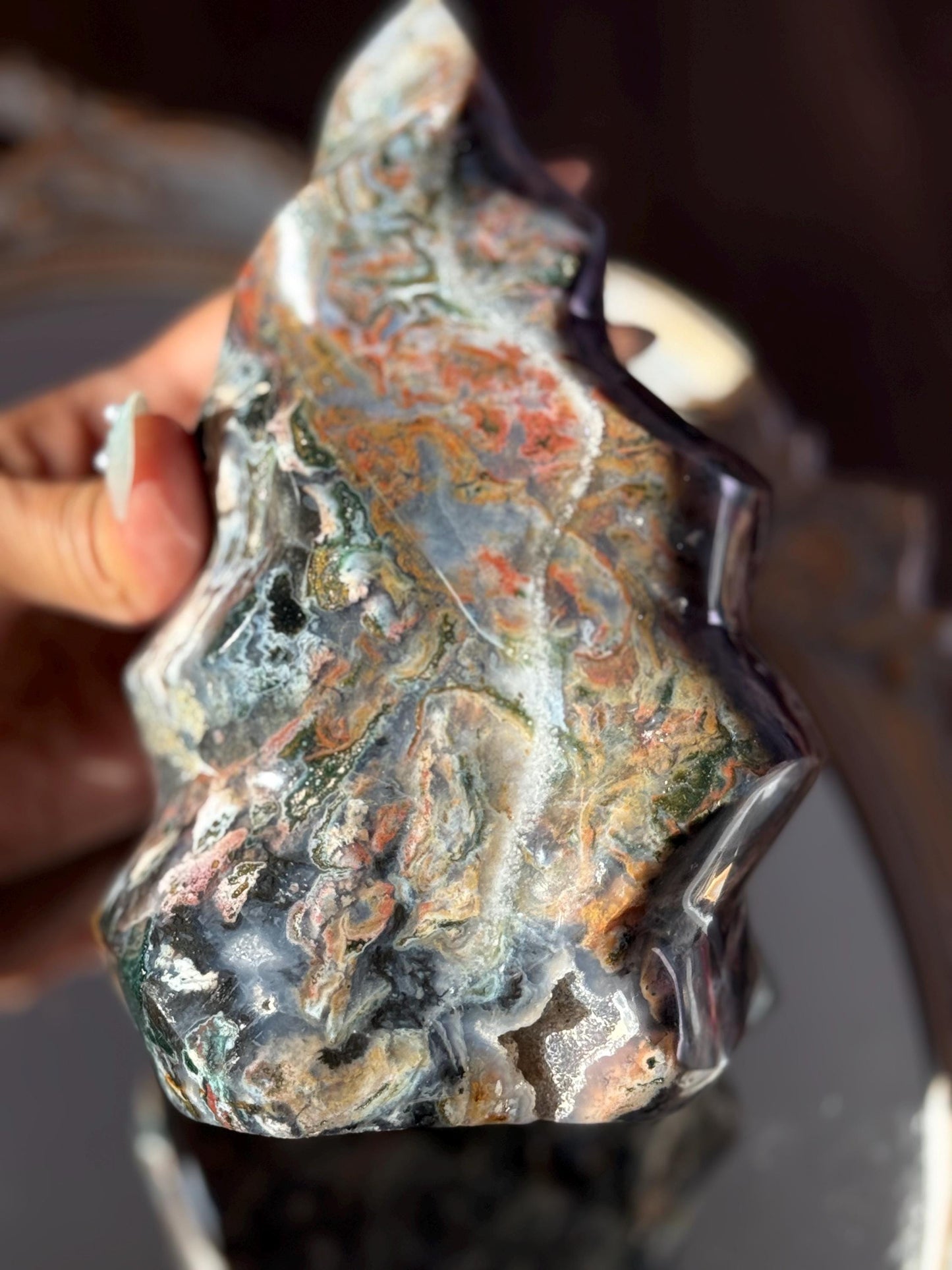 Large Colorful Ocean Jasper Flame, Pink & Red Ocean Jasper Crystal, Unique Natural Jasper from Madagascar