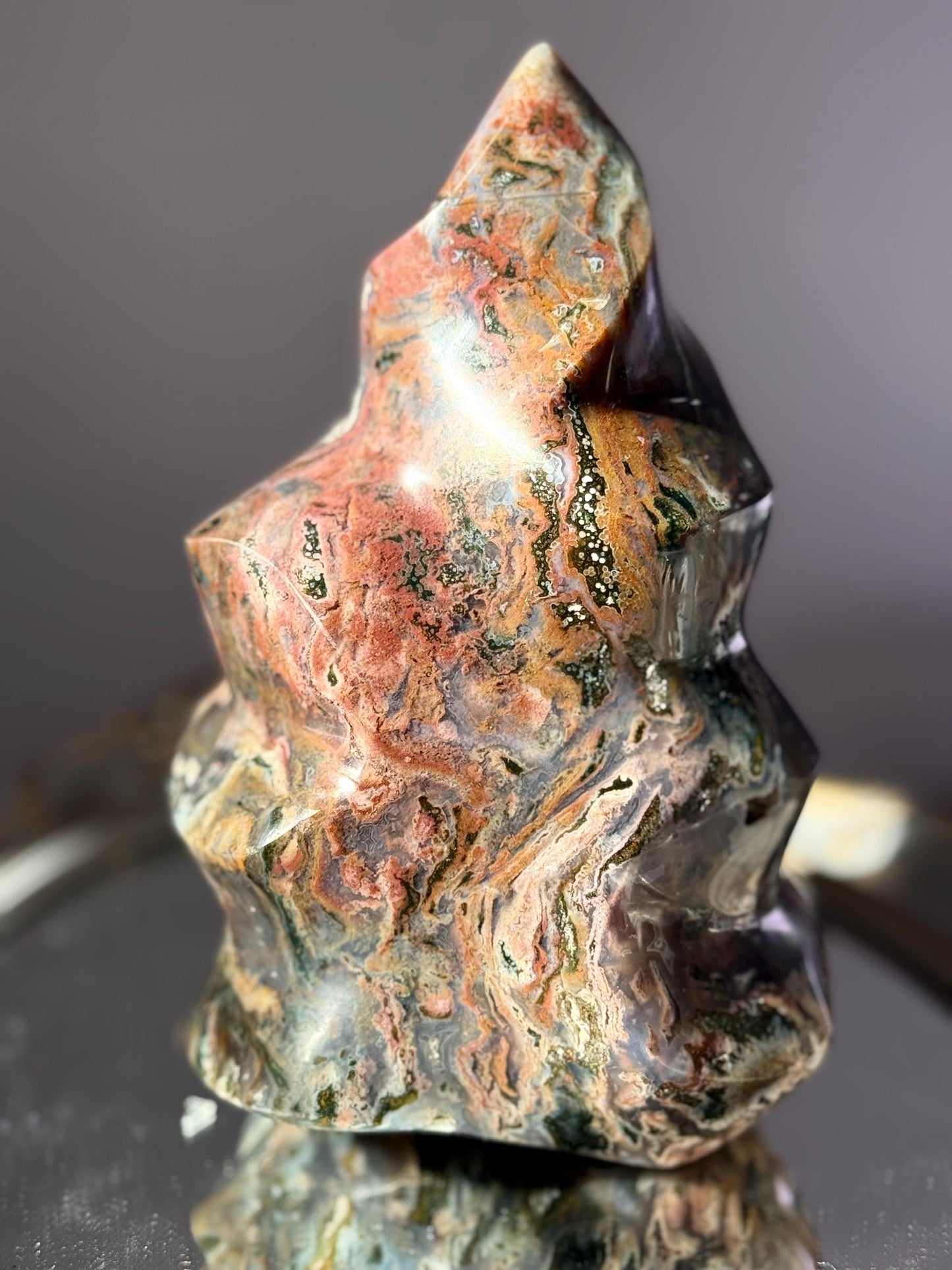 Large Colorful Ocean Jasper Flame, Pink & Red Ocean Jasper Crystal, Unique Natural Jasper from Madagascar