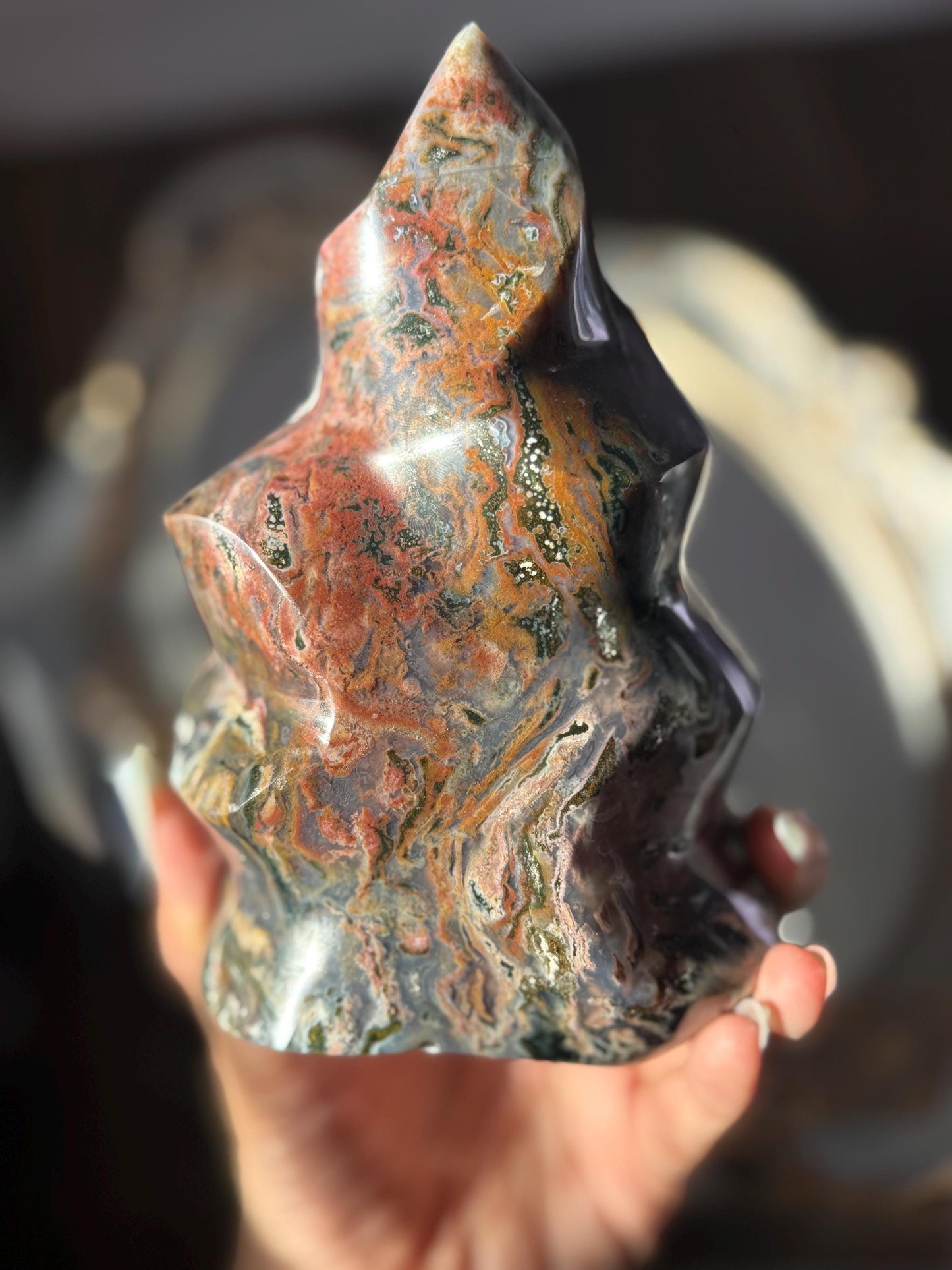Large Colorful Ocean Jasper Flame, Pink & Red Ocean Jasper Crystal, Unique Natural Jasper from Madagascar