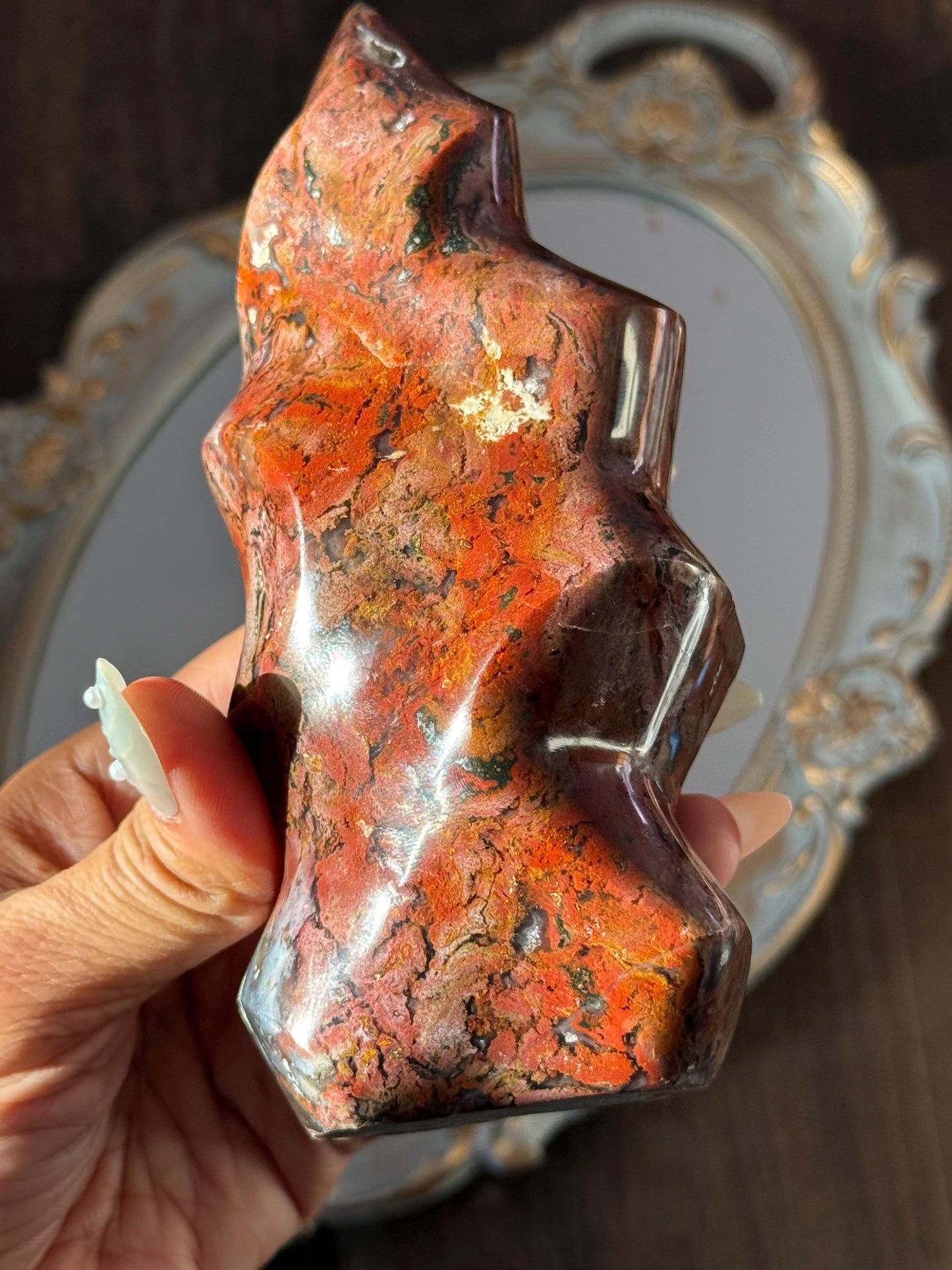 Red Ocean Jasper Flame, Red Ocean Jasper, Crystal Decor, Unique Gift