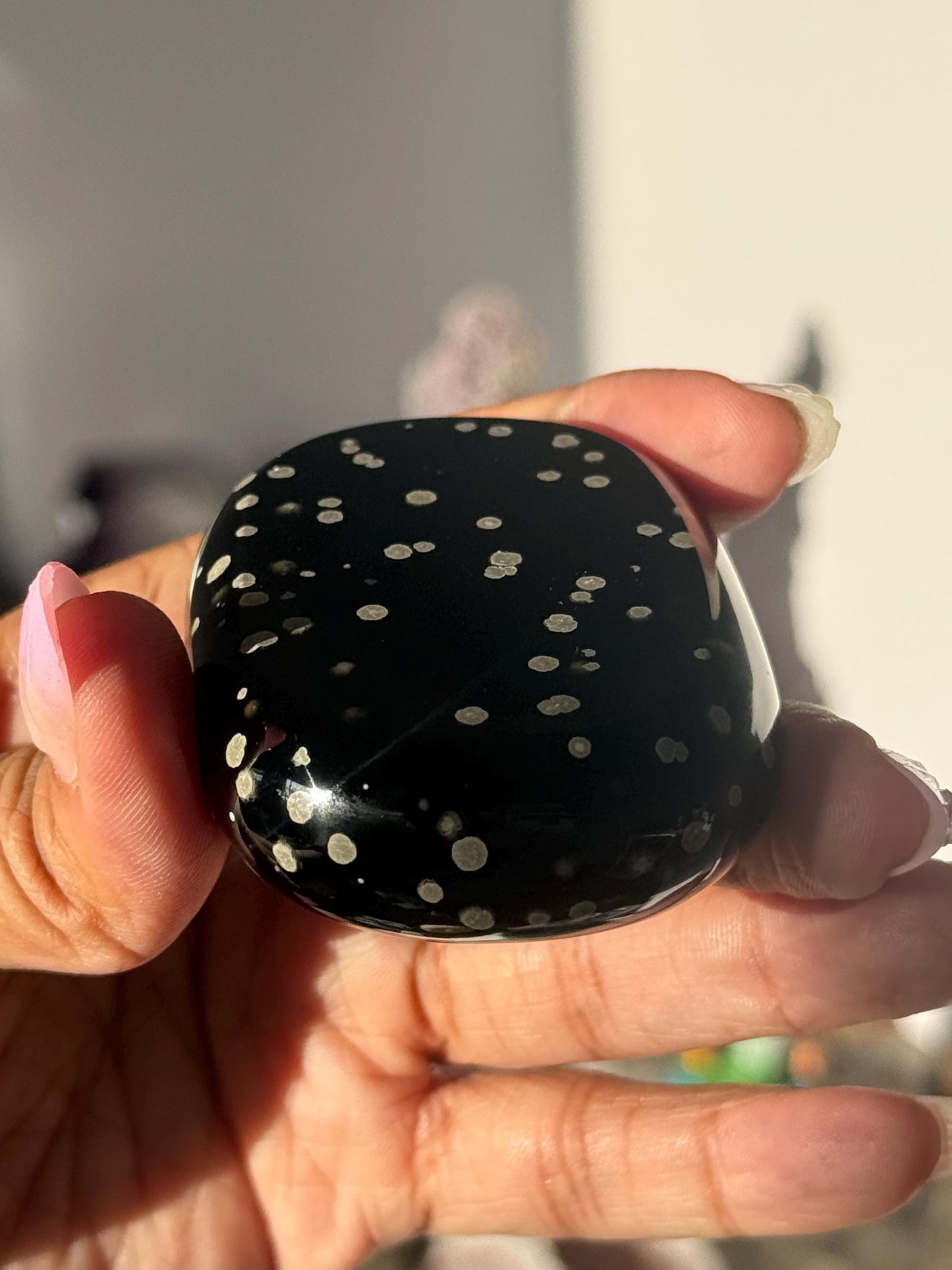 Stardust Obsidian Palm Stone – Rare Jalisco Obsidian, New Mexico Find, Matte Star-Dusted Pattern, Unique Mexican Obsidian