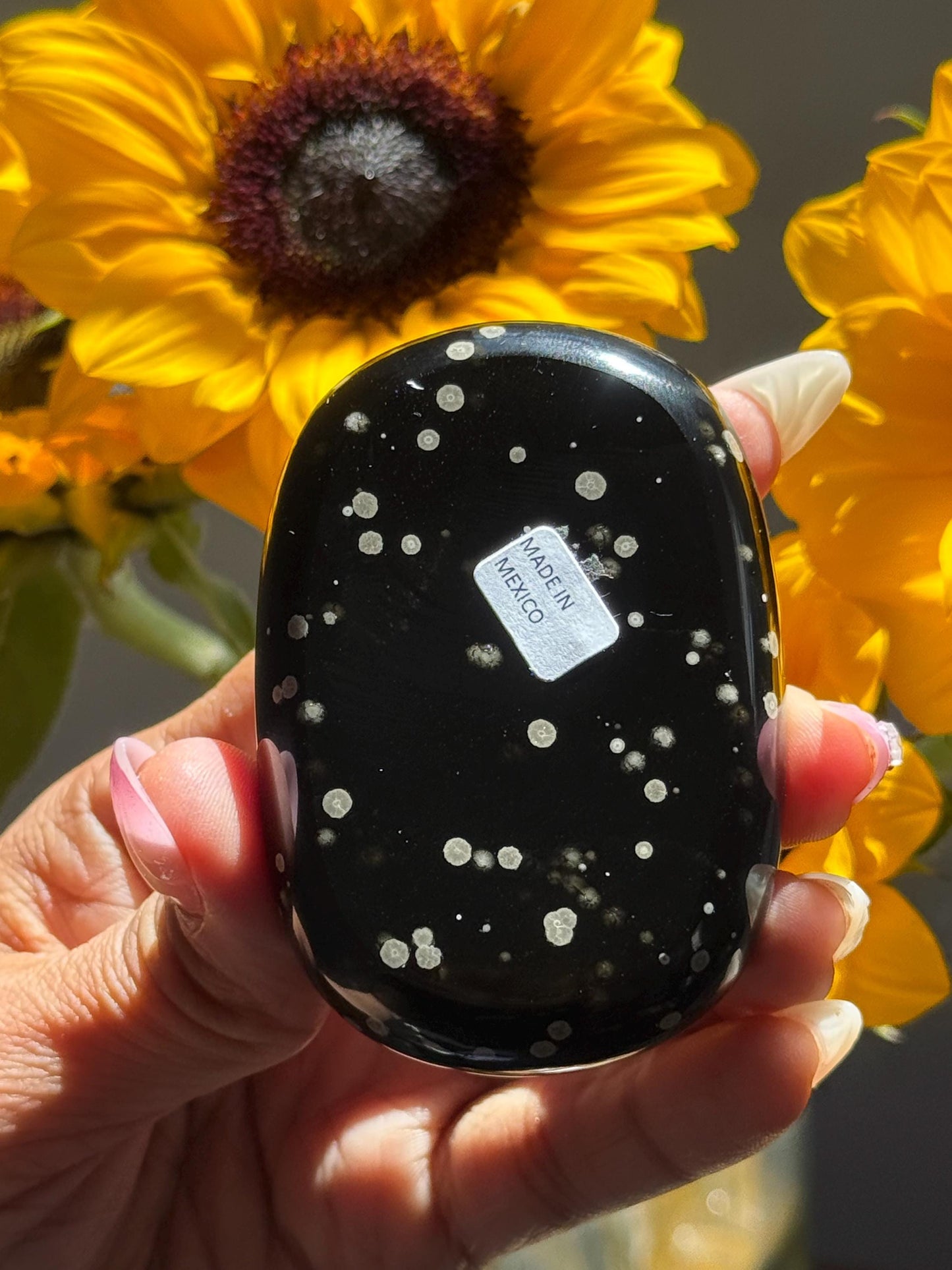 Stardust Obsidian Palm Stone – Rare Jalisco Obsidian, New Mexico Find, Matte Star-Dusted Pattern, Unique Mexican Obsidian