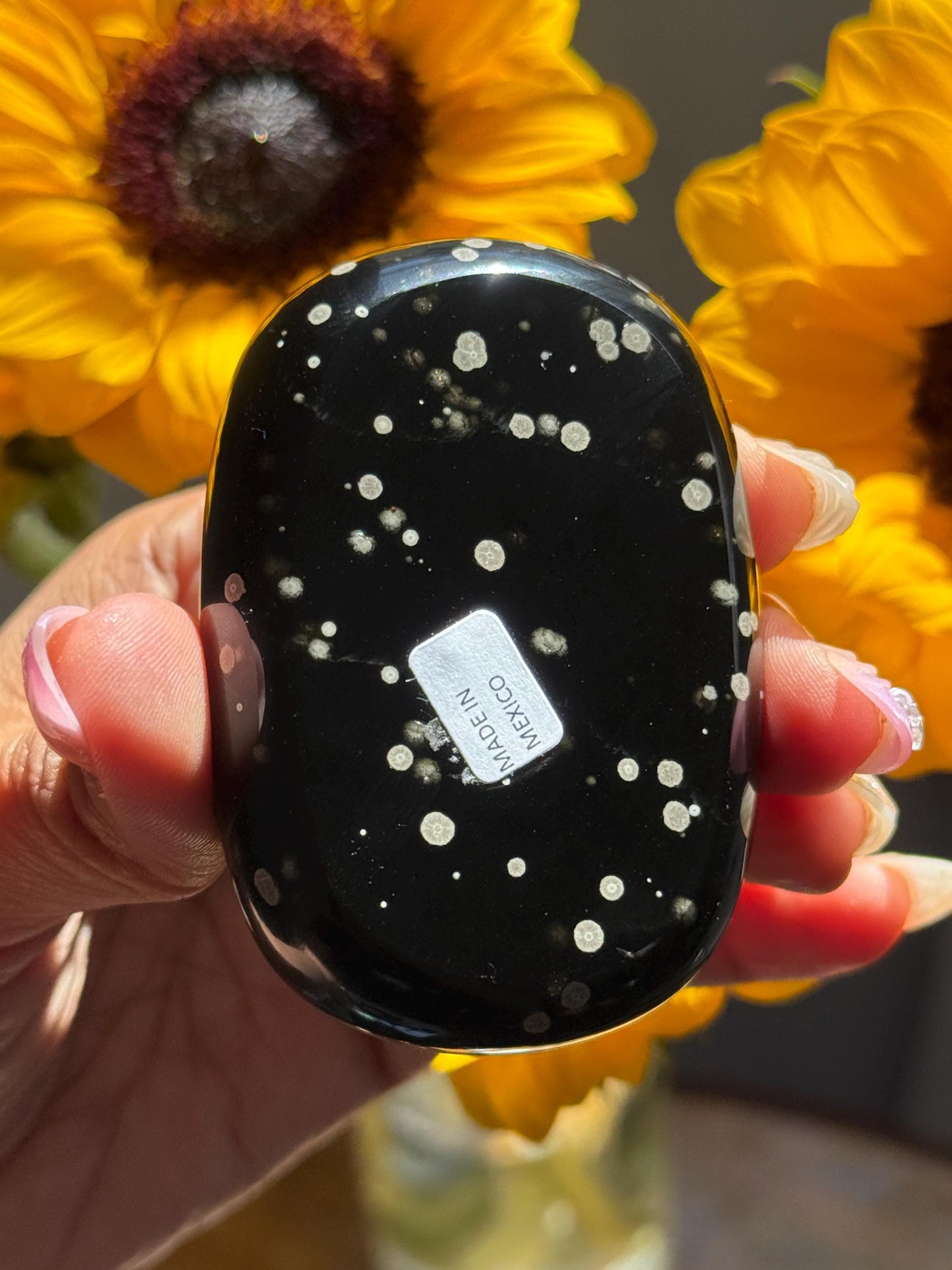 Stardust Obsidian Palm Stone – Rare Jalisco Obsidian, New Mexico Find, Matte Star-Dusted Pattern, Unique Mexican Obsidian