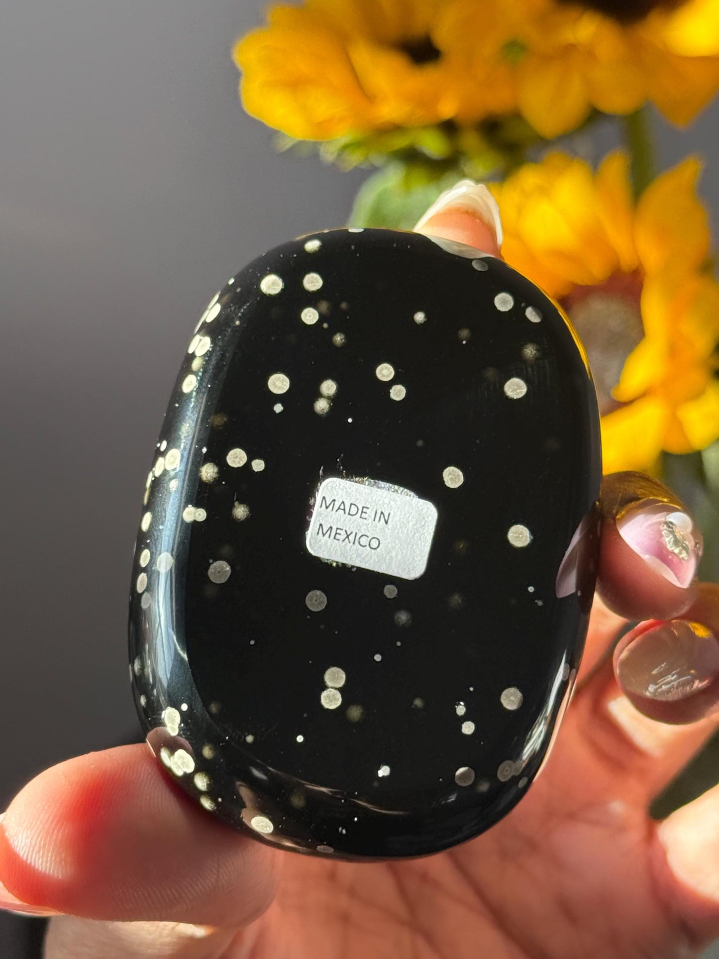 Stardust Obsidian Palm Stone – Rare Mexico Obsidian, Star-Dusted Pattern, Unique Mexican Obsidian